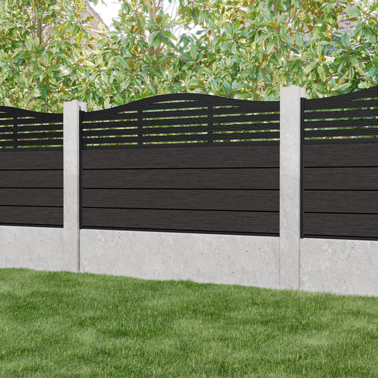 Fusion Aspen Curved Top Fence Panel - Dark Oak - for existing concrete posts