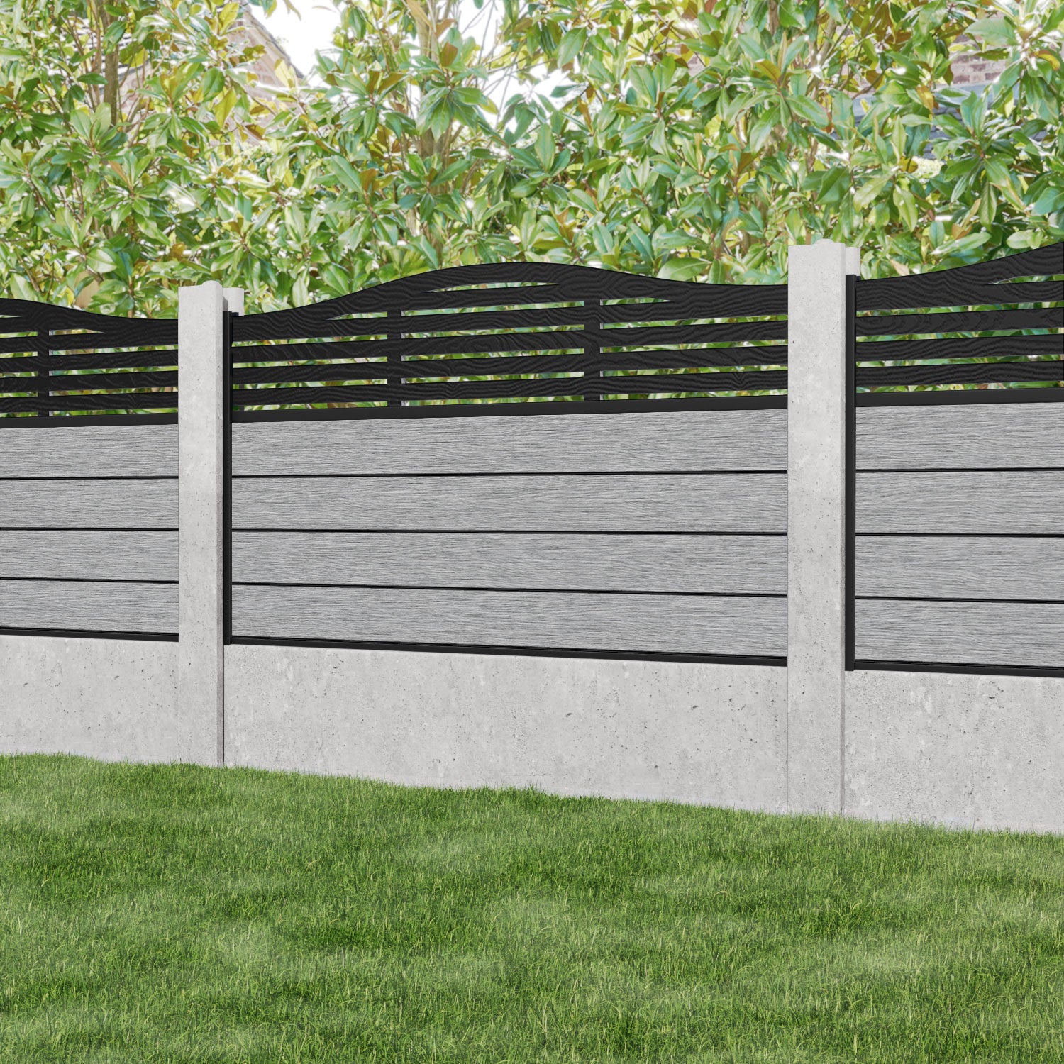 Fusion Aspen Curved Top Fence Panel - Light Grey - for existing concrete posts