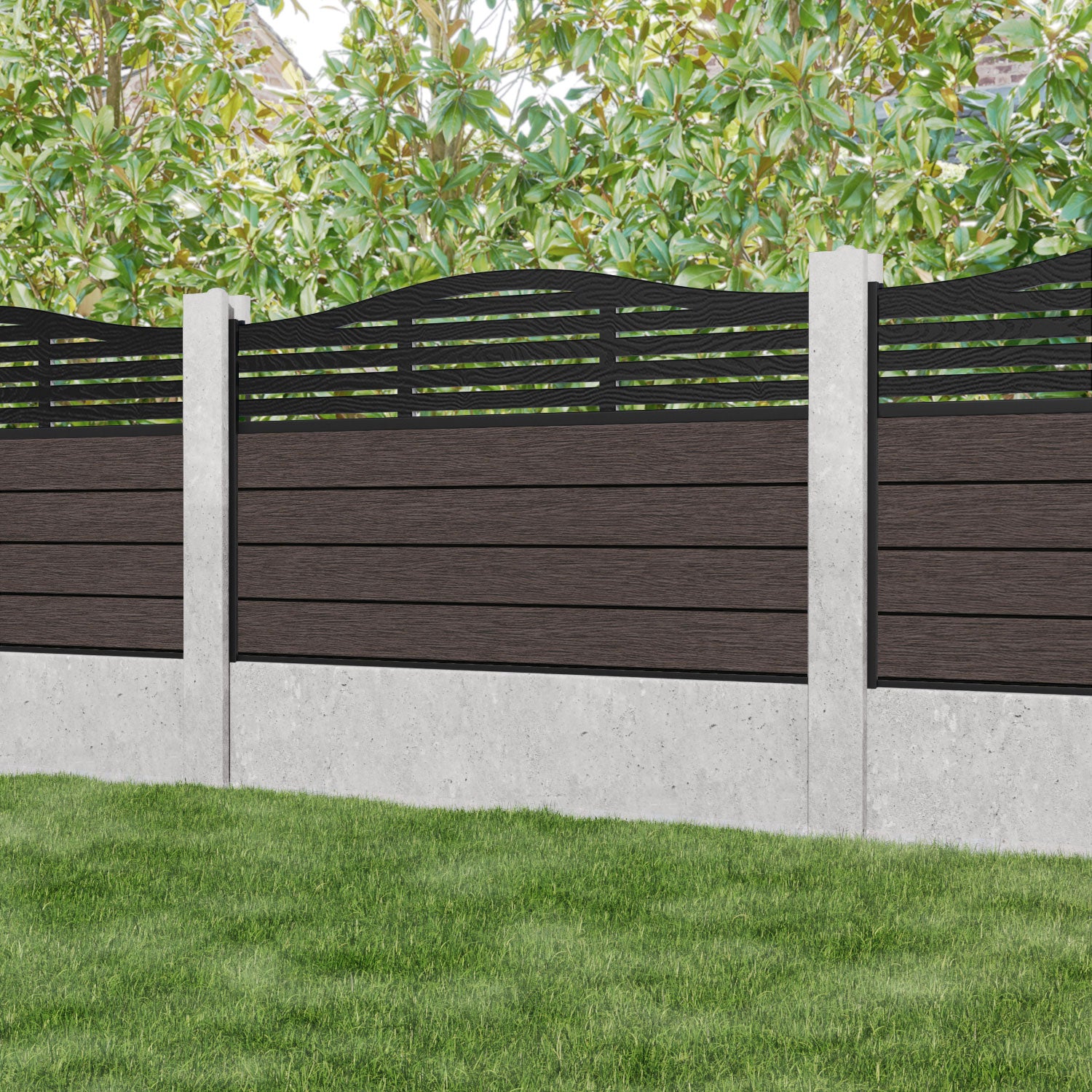 Fusion Aspen Curved Top Fence Panel - Mid Brown - for existing concrete posts