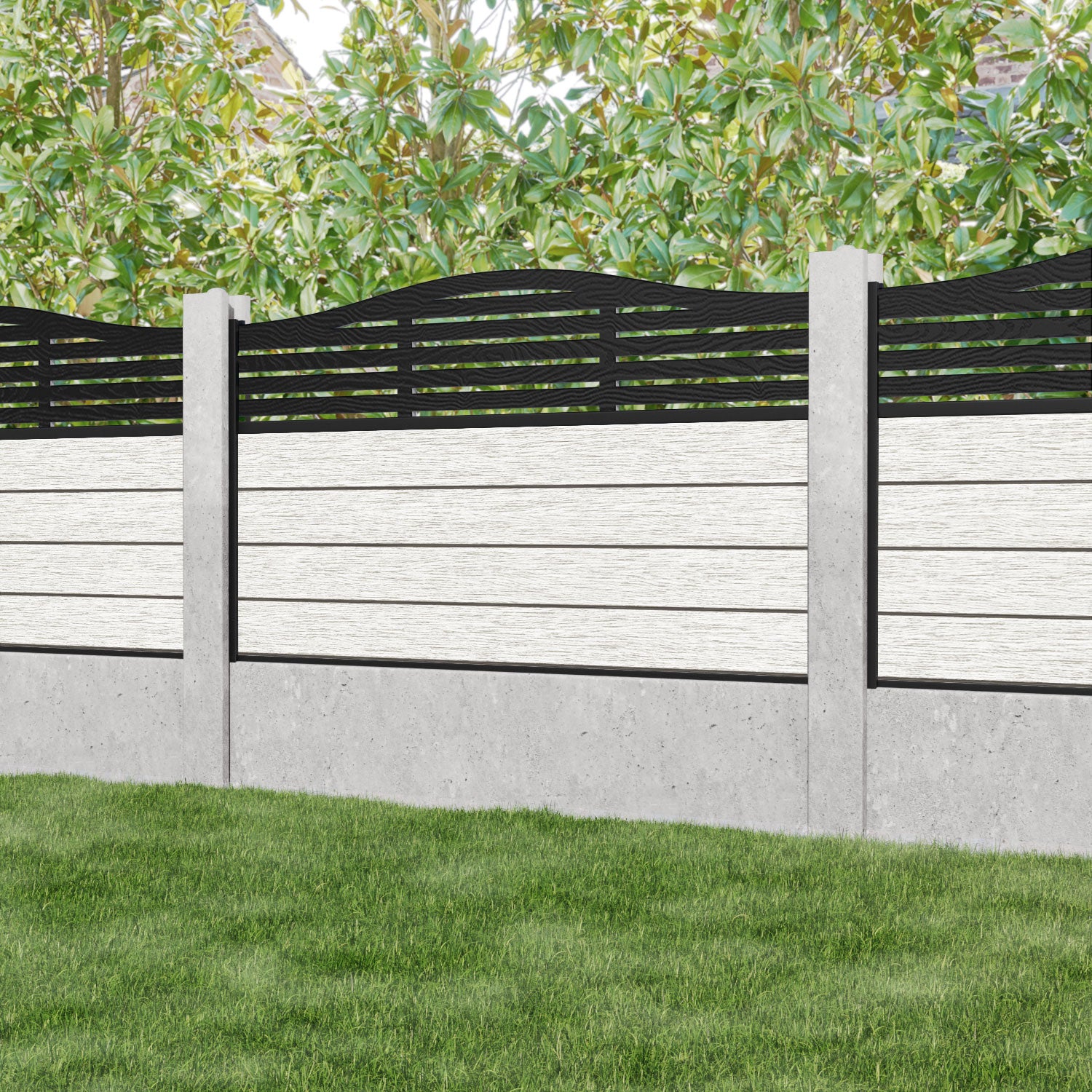 Fusion Aspen Curved Top Fence Panel - Light Stone - for existing concrete posts