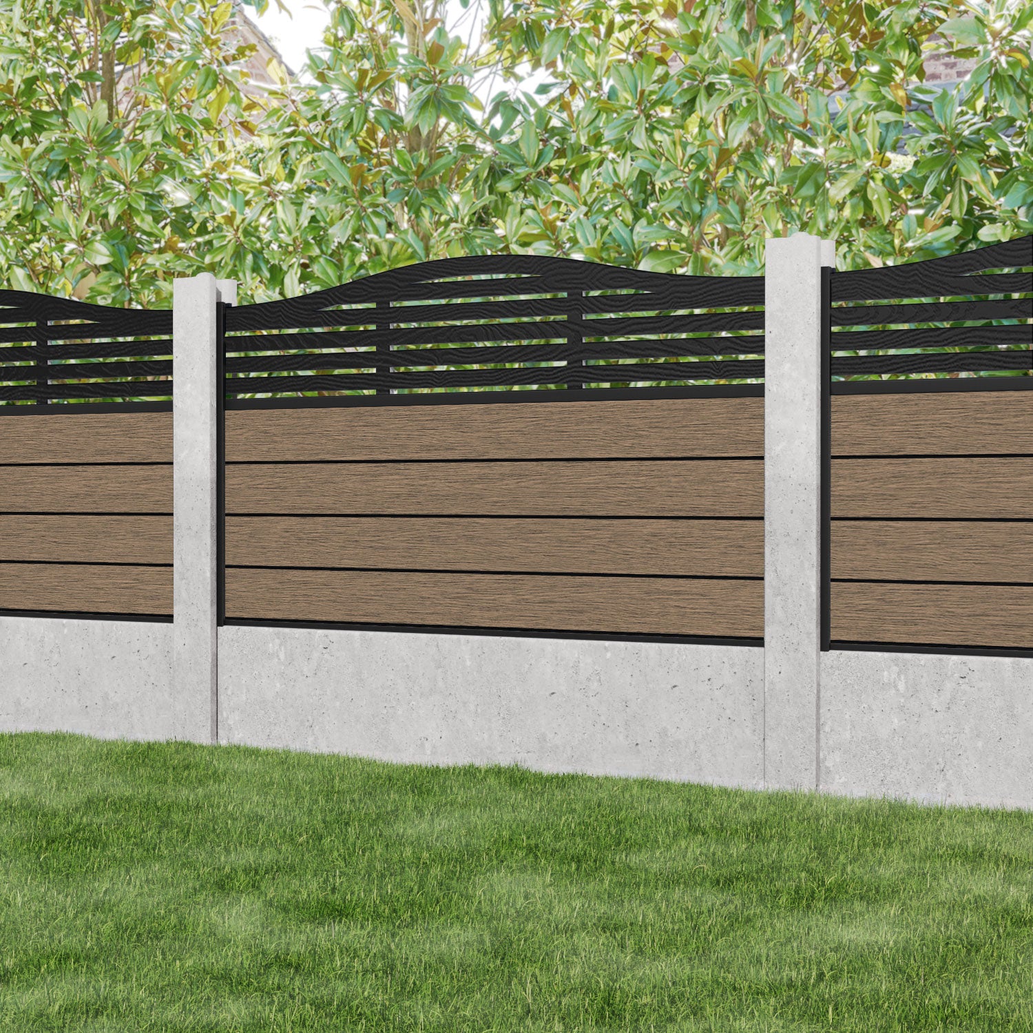 Fusion Aspen Curved Top Fence Panel - Teak - for existing concrete posts