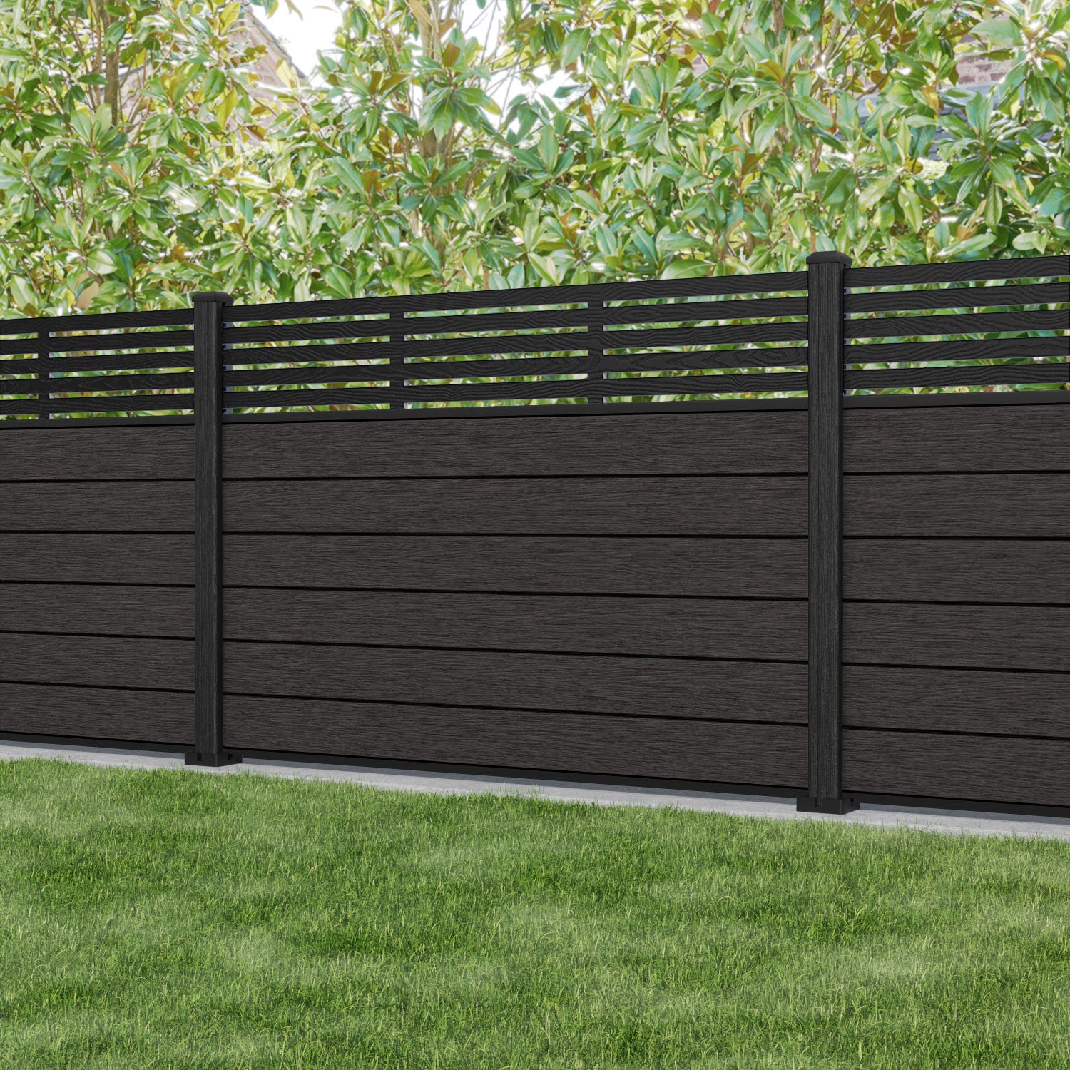 Fusion Aspen Fence Panel - Dark Oak - with our composite posts