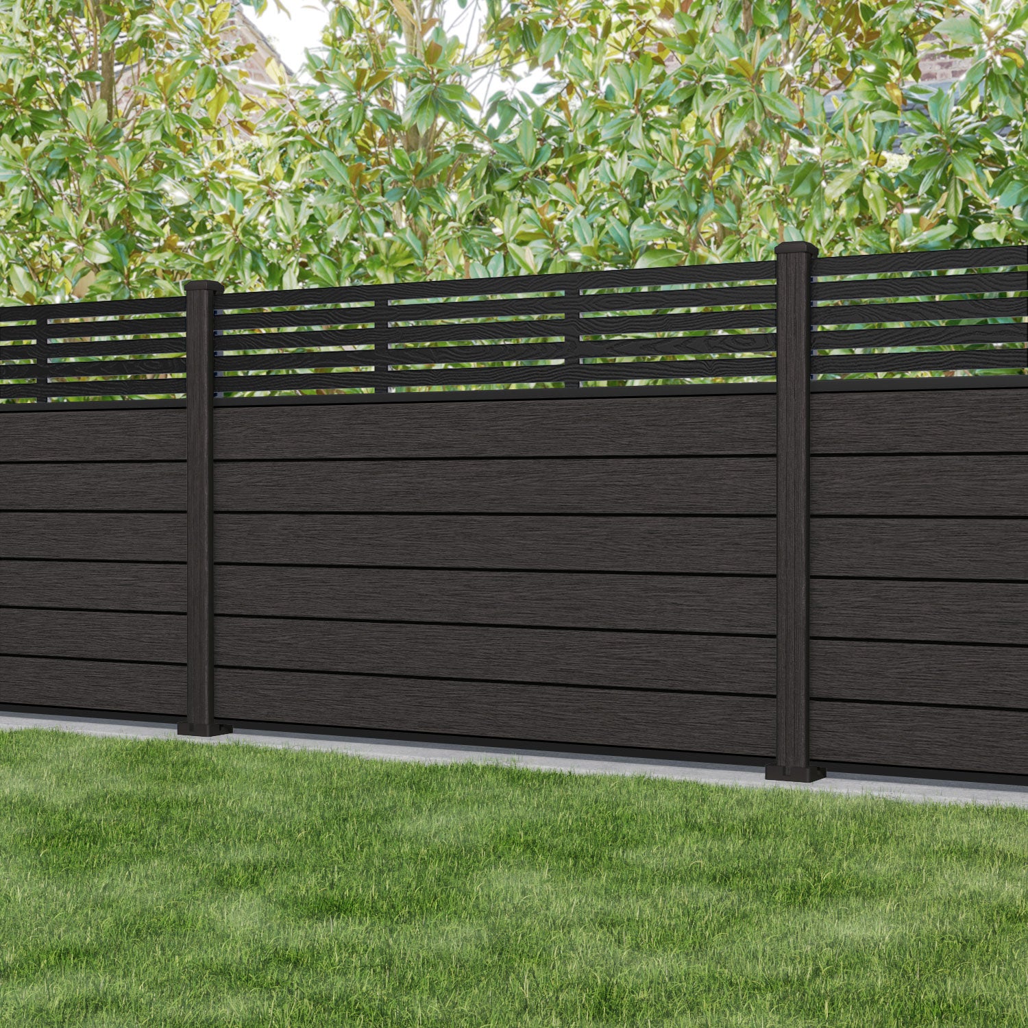 Fusion Aspen Fence Panel - Dark Oak - with our composite posts