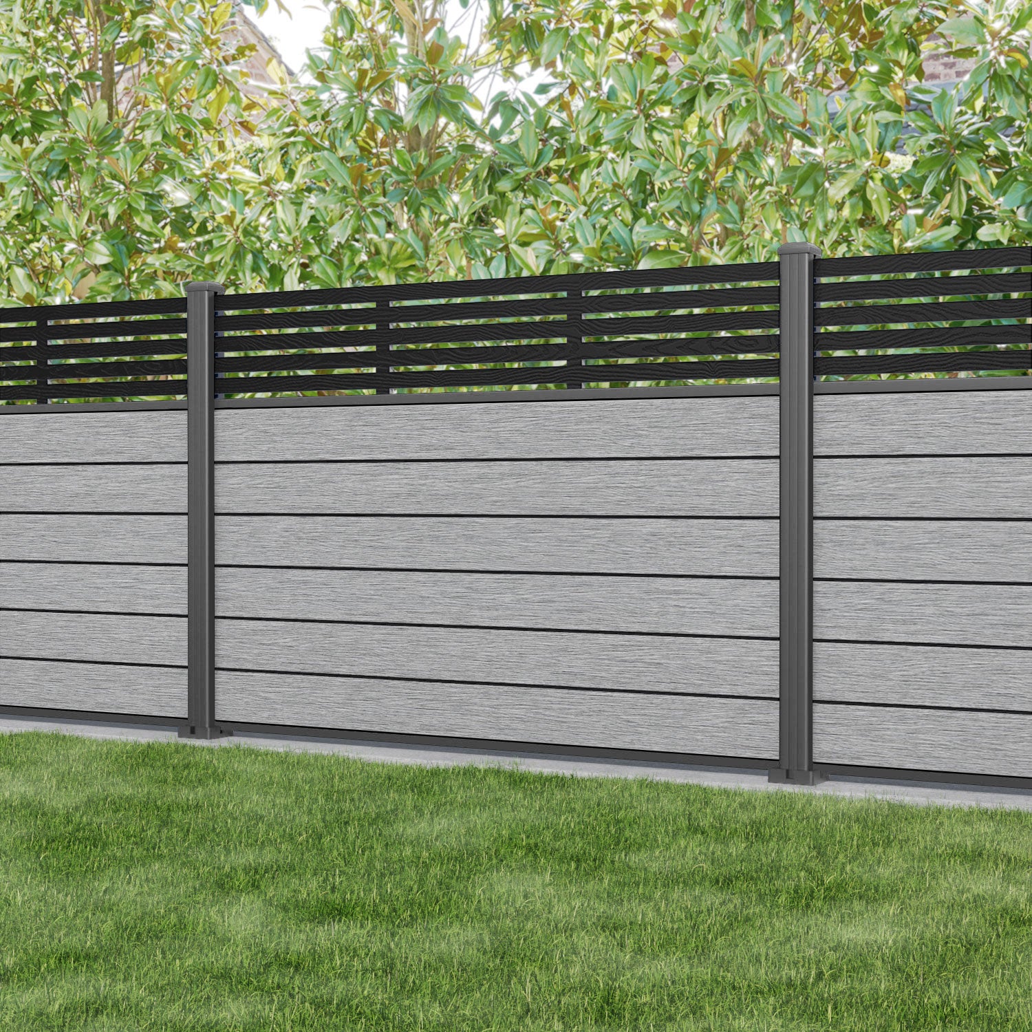 Fusion Aspen Fence Panel - Light Grey - with our aluminium posts