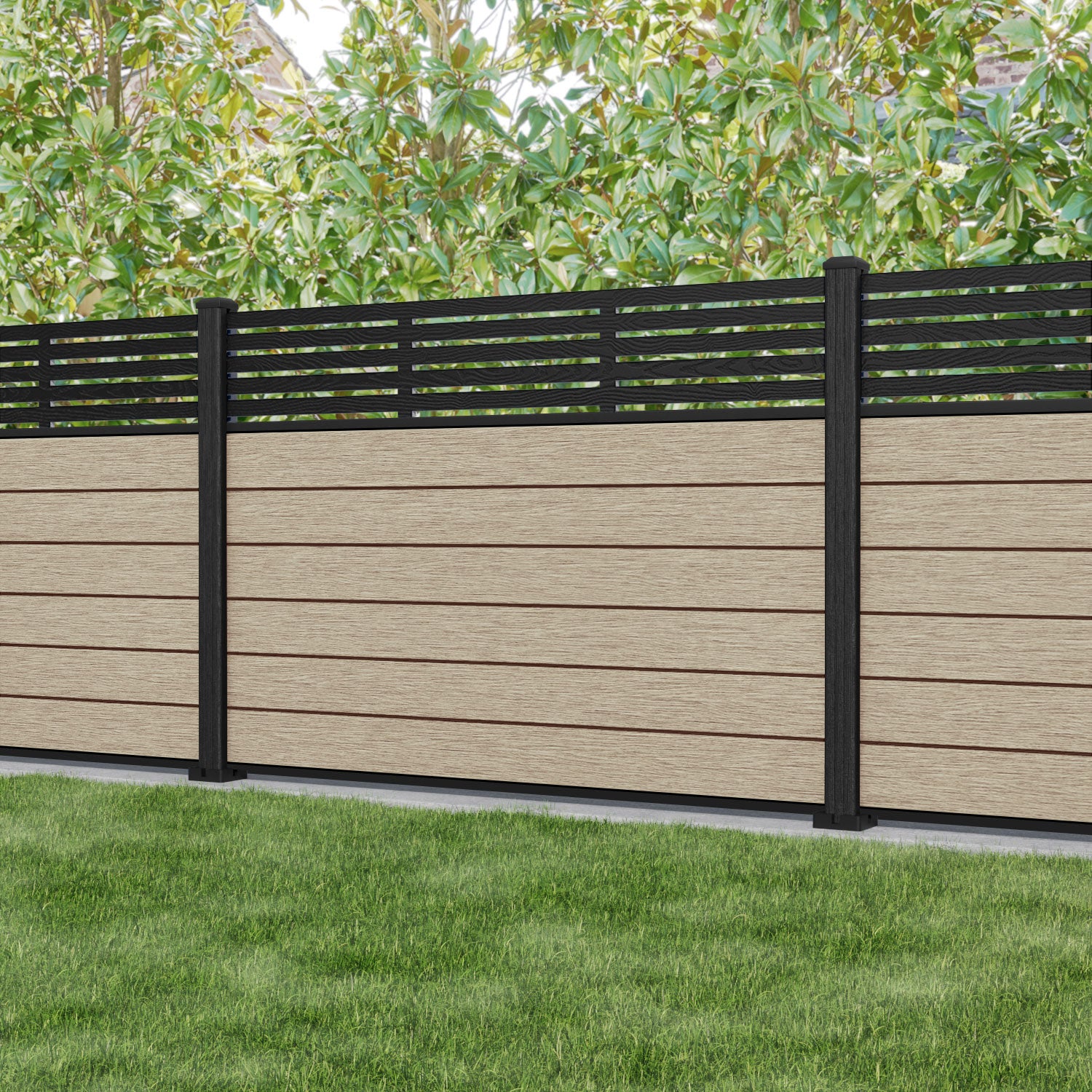 Fusion Aspen Fence Panel - Light Oak - with our composite posts