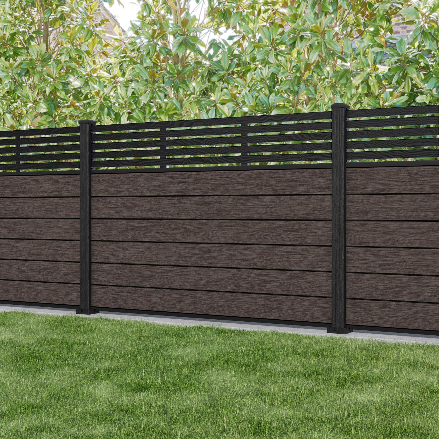 Fusion Aspen Fence Panel - Mid Brown - with our composite posts