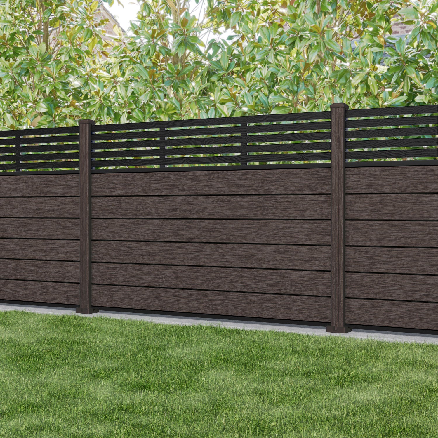 Fusion Aspen Fence Panel - Mid Brown - with our composite posts