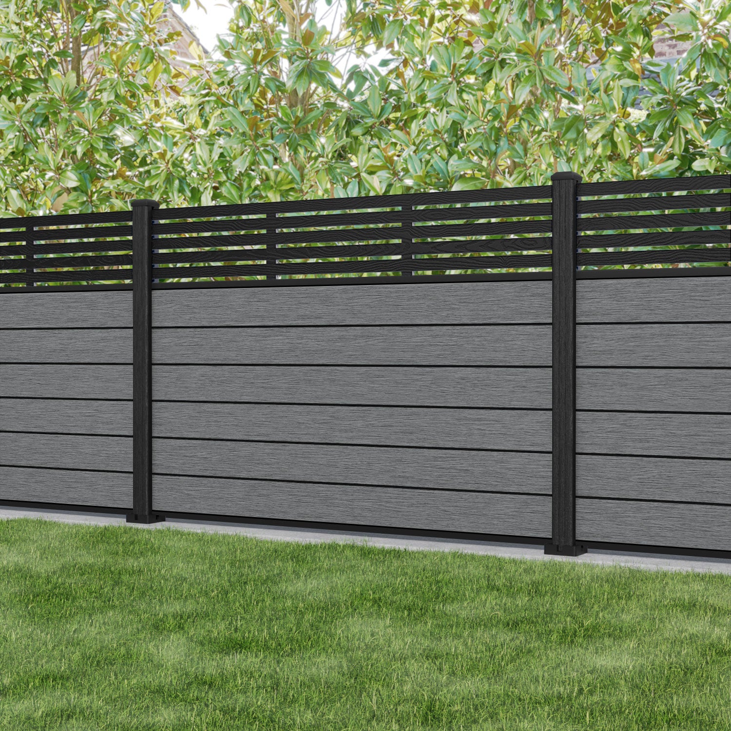 Fusion Aspen Fence Panel - Mid Grey - with our composite posts
