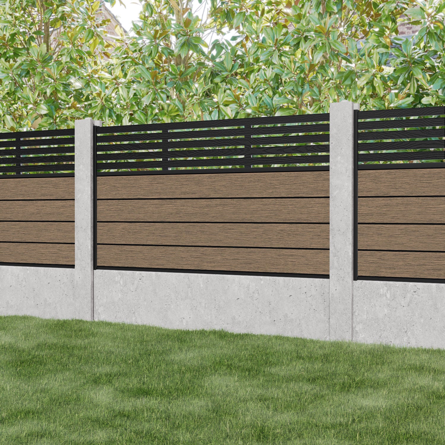 Fusion Aspen Fence Panel - Teak - for existing concrete posts