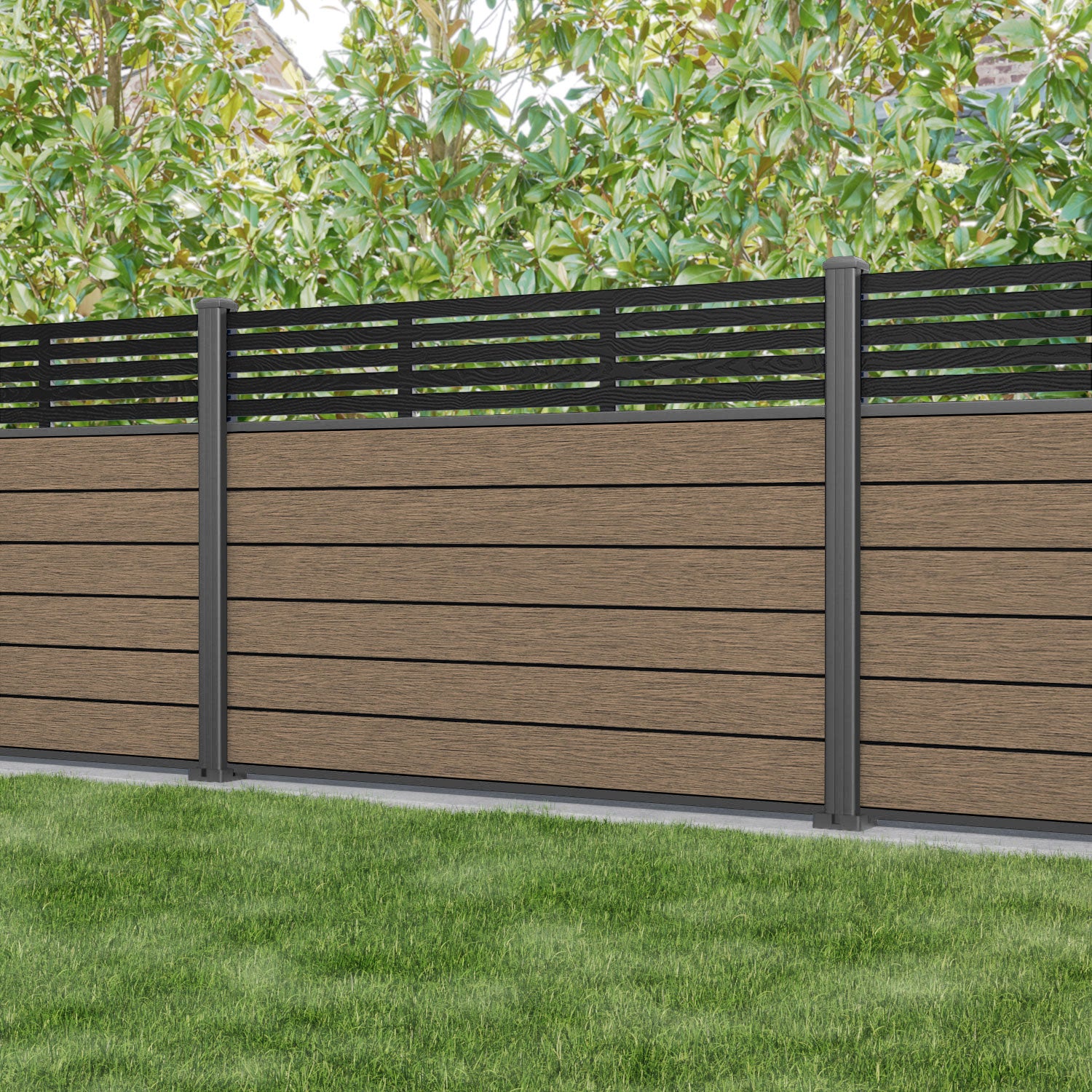 Fusion Aspen Fence Panel - Teak - with our aluminium posts
