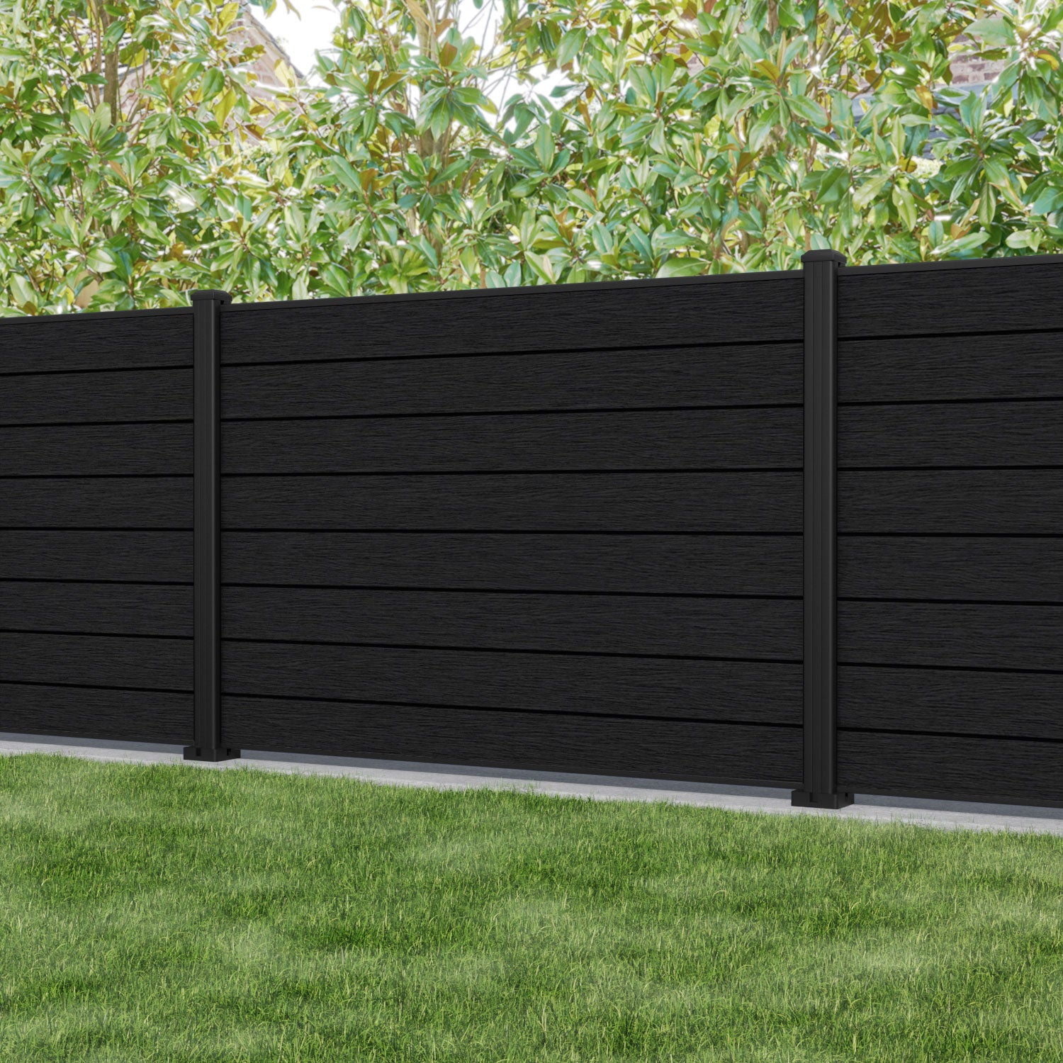 Fusion Fence Panel - Black - with our aluminium posts
