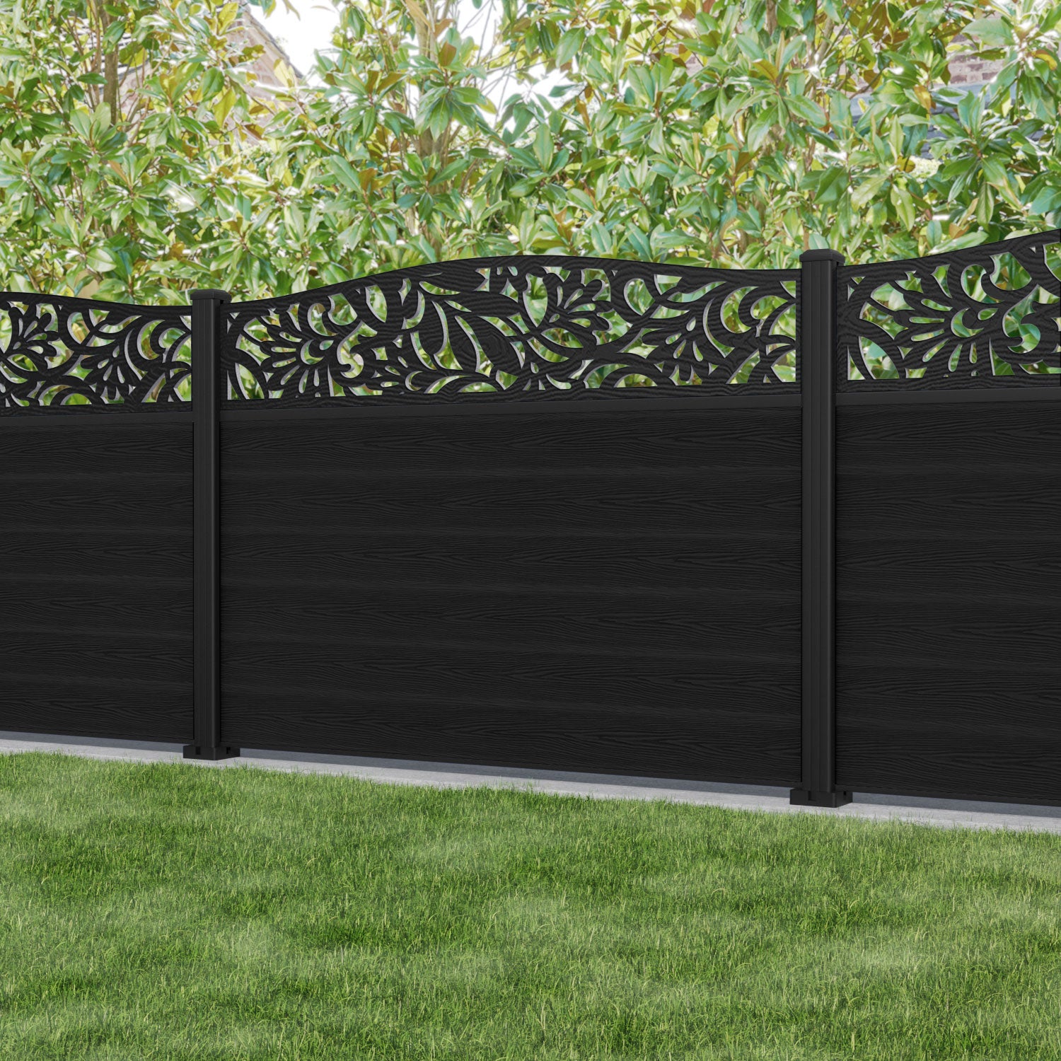 Classic Heritage Curved Top Fence Panel - Black - with our aluminium posts