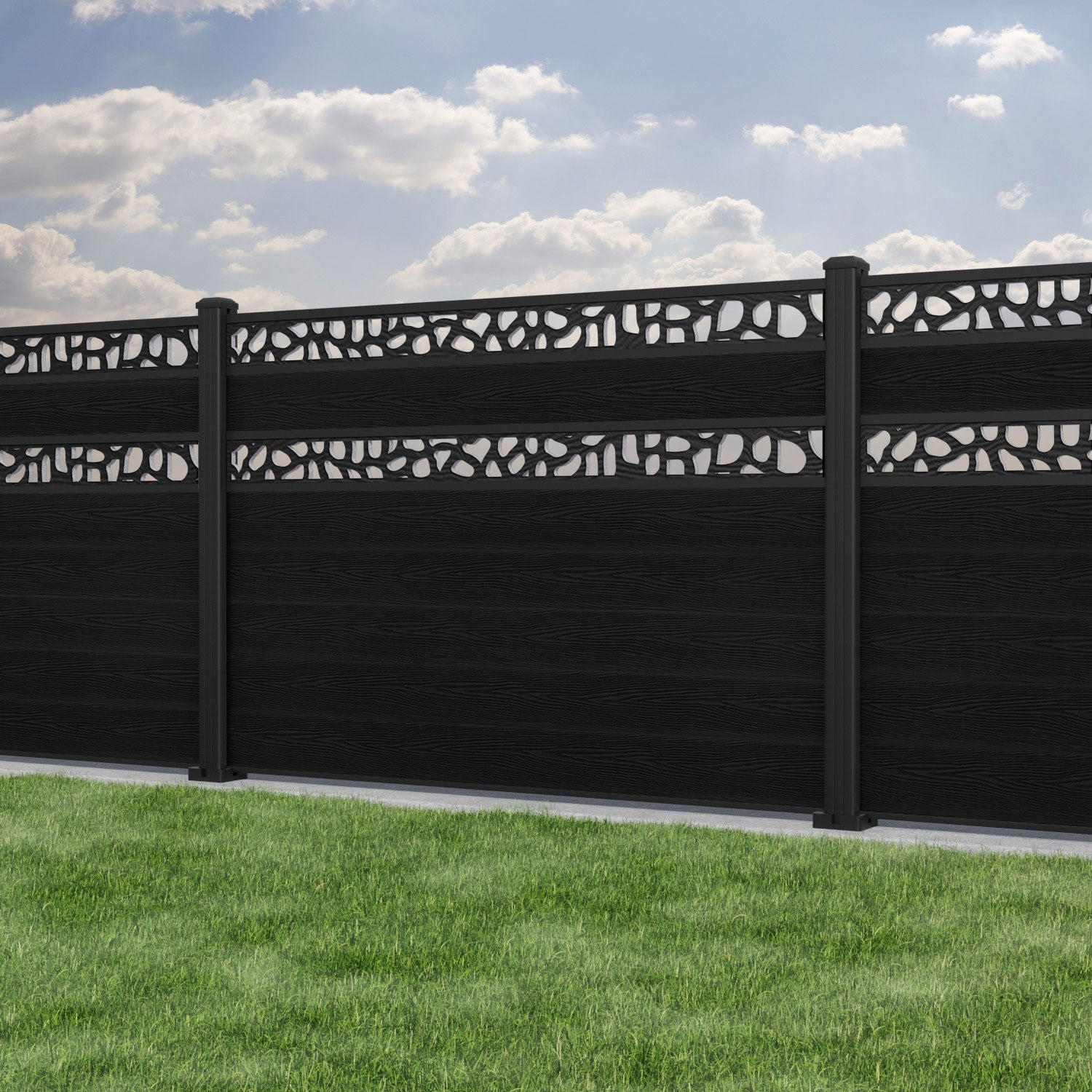 Classic Pebble Split Screen Fence Panel - Black - with our aluminium posts