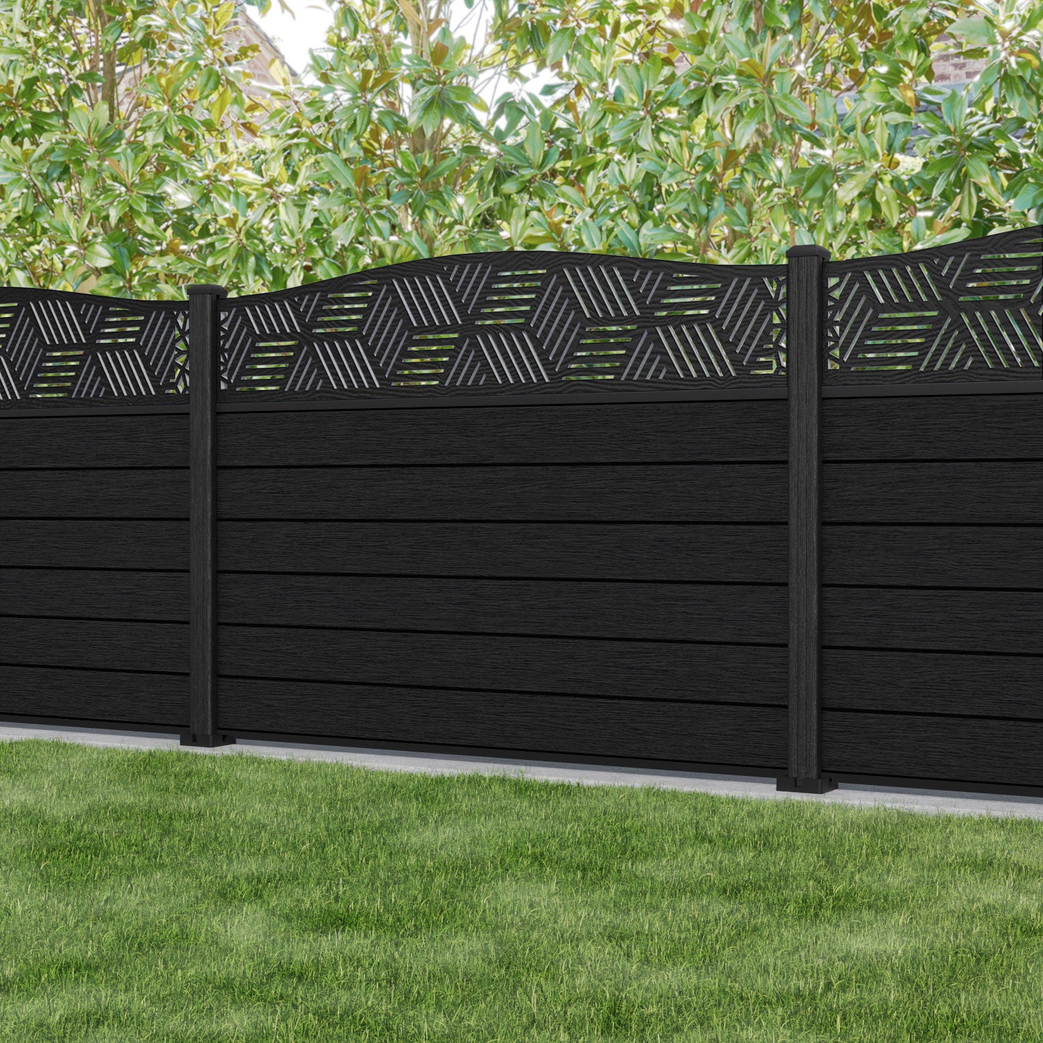 Fusion Cubed Curved Top Fence Panel - Black - with our composite posts