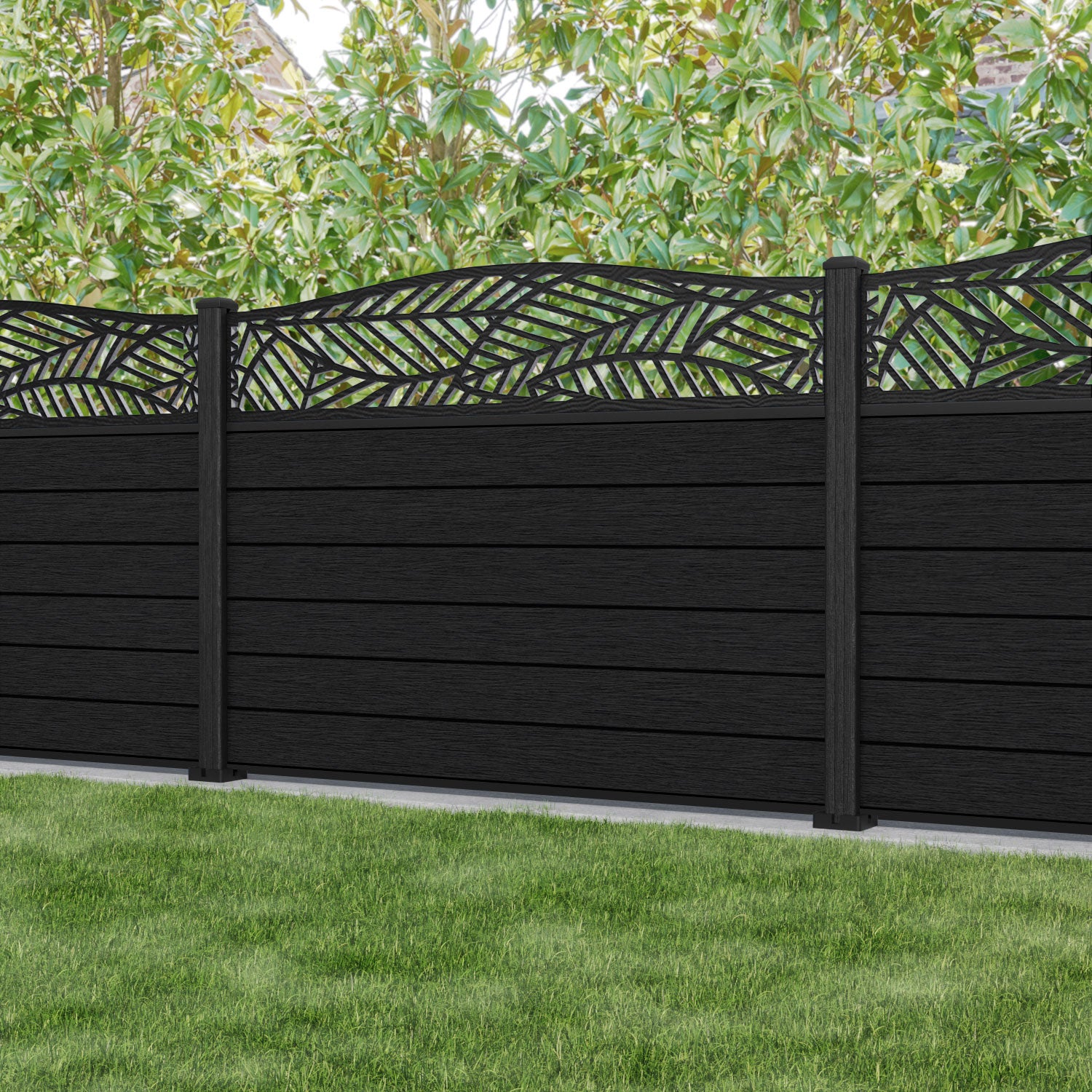 Fusion Habitat Curved Top Fence Panel - Black - with our composite posts