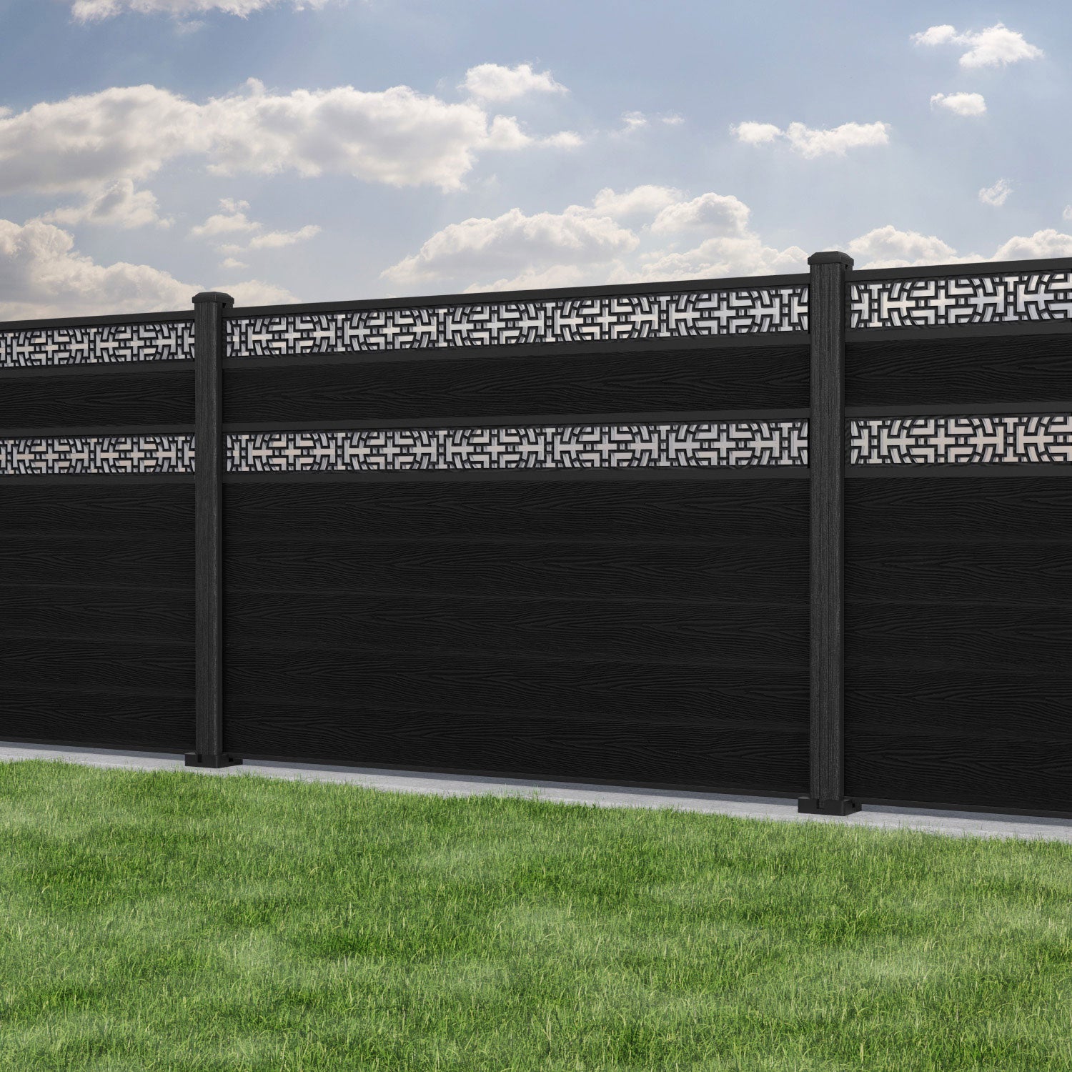 Classic Kumo Split Screen Fence Panel - Black - with our composite posts