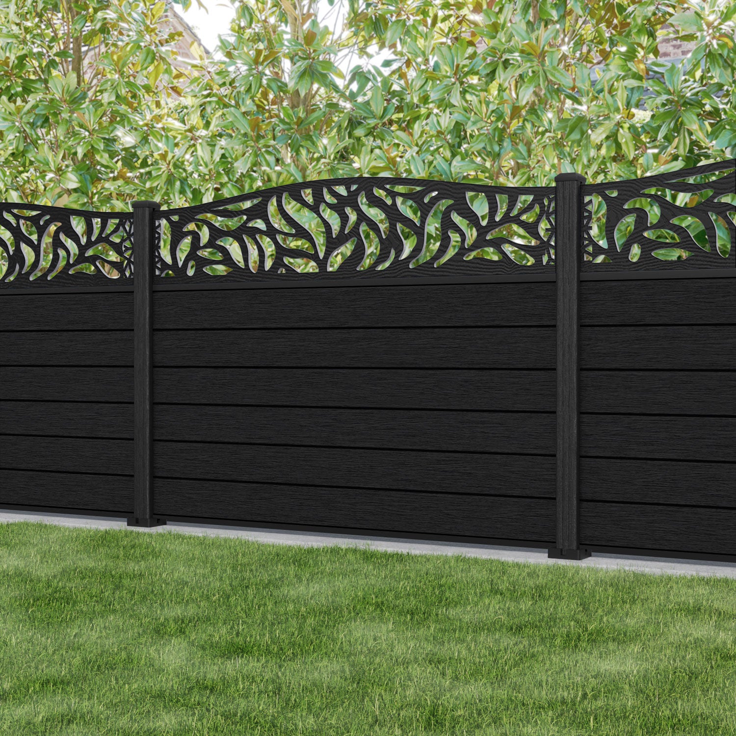 Fusion Plume Curved Top Fence Panel - Black - with our composite posts