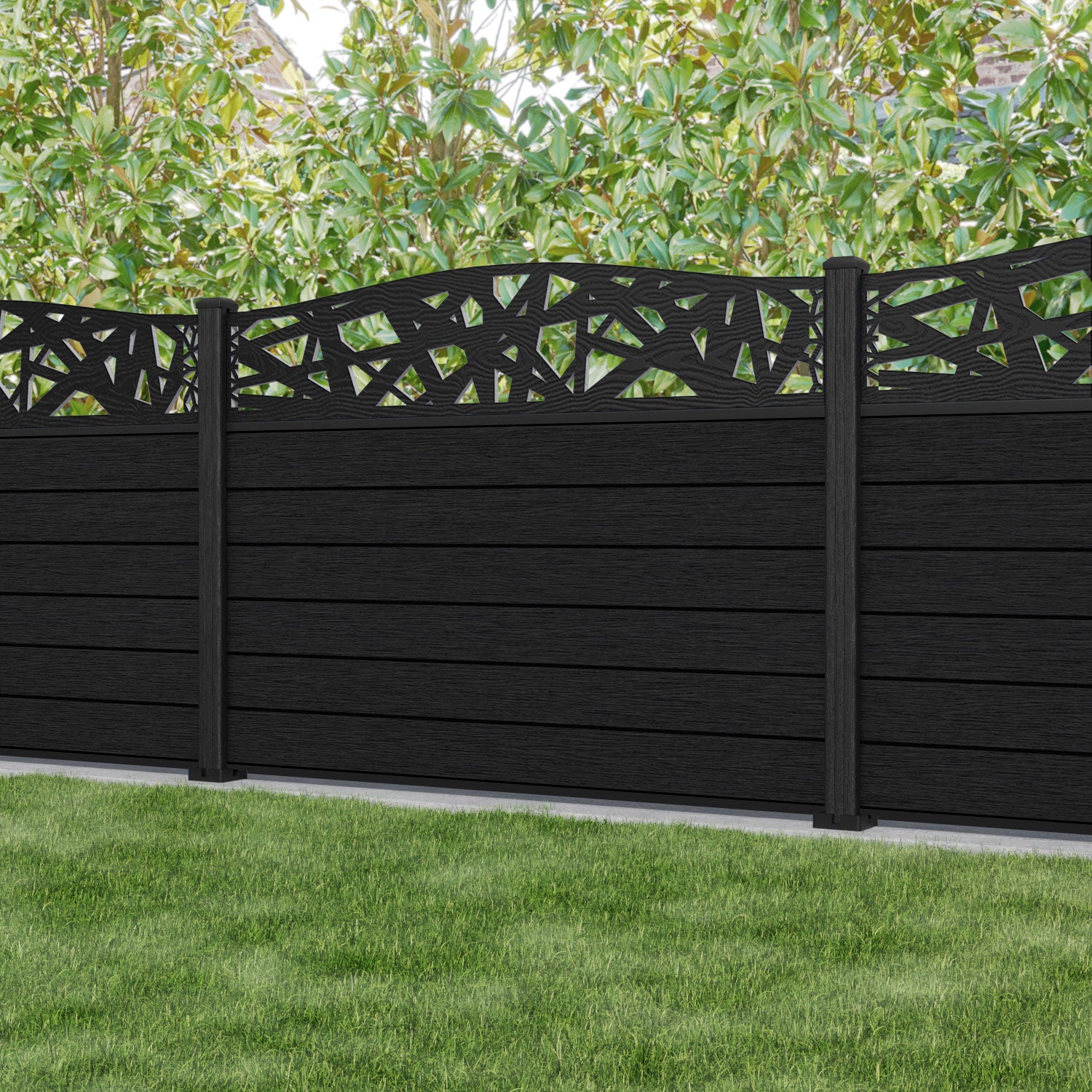 Fusion Prism Curved Top Fence Panel - Black - with our composite posts