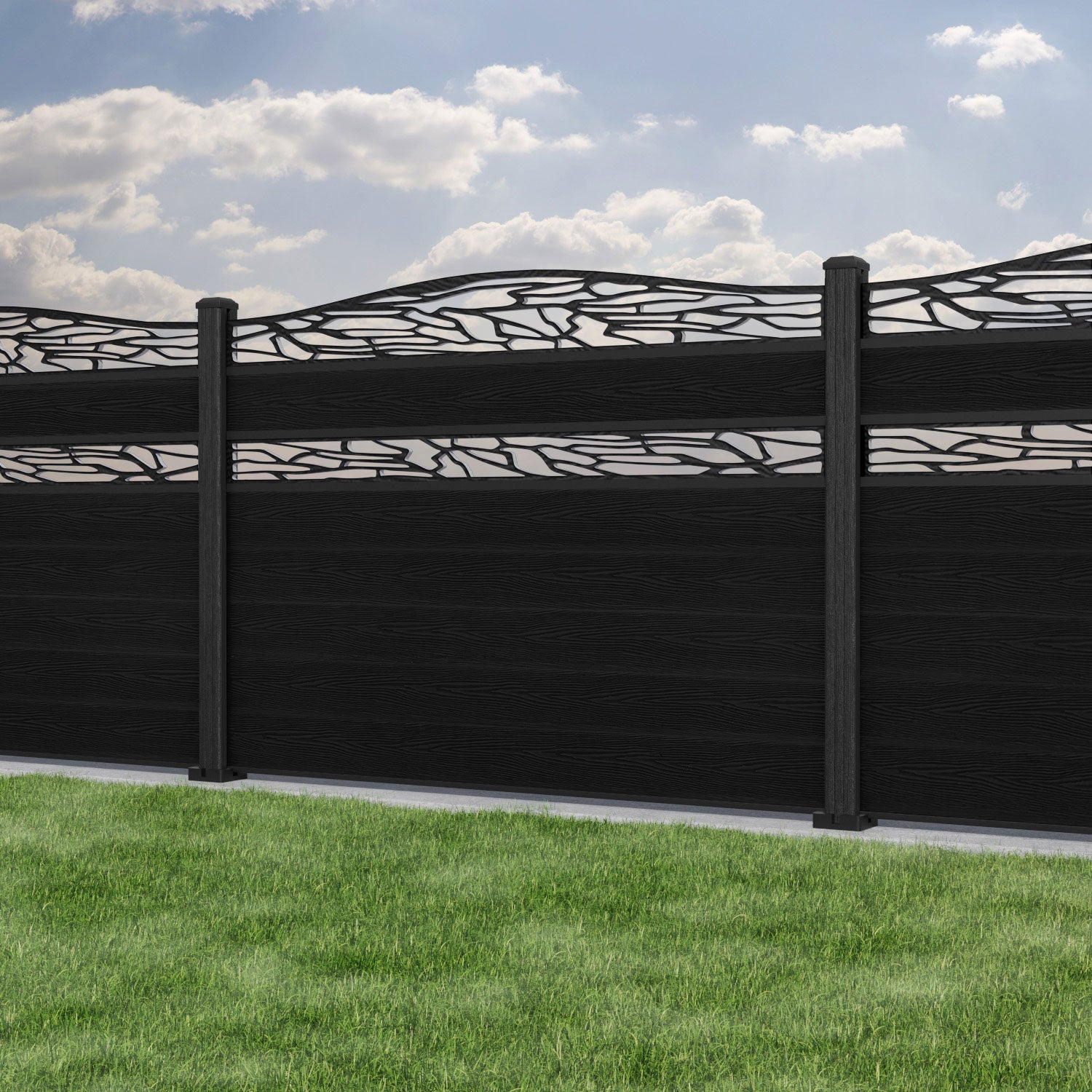 Classic Shatter Curved Top Split Screen Fence Panel - Black - with our composite posts