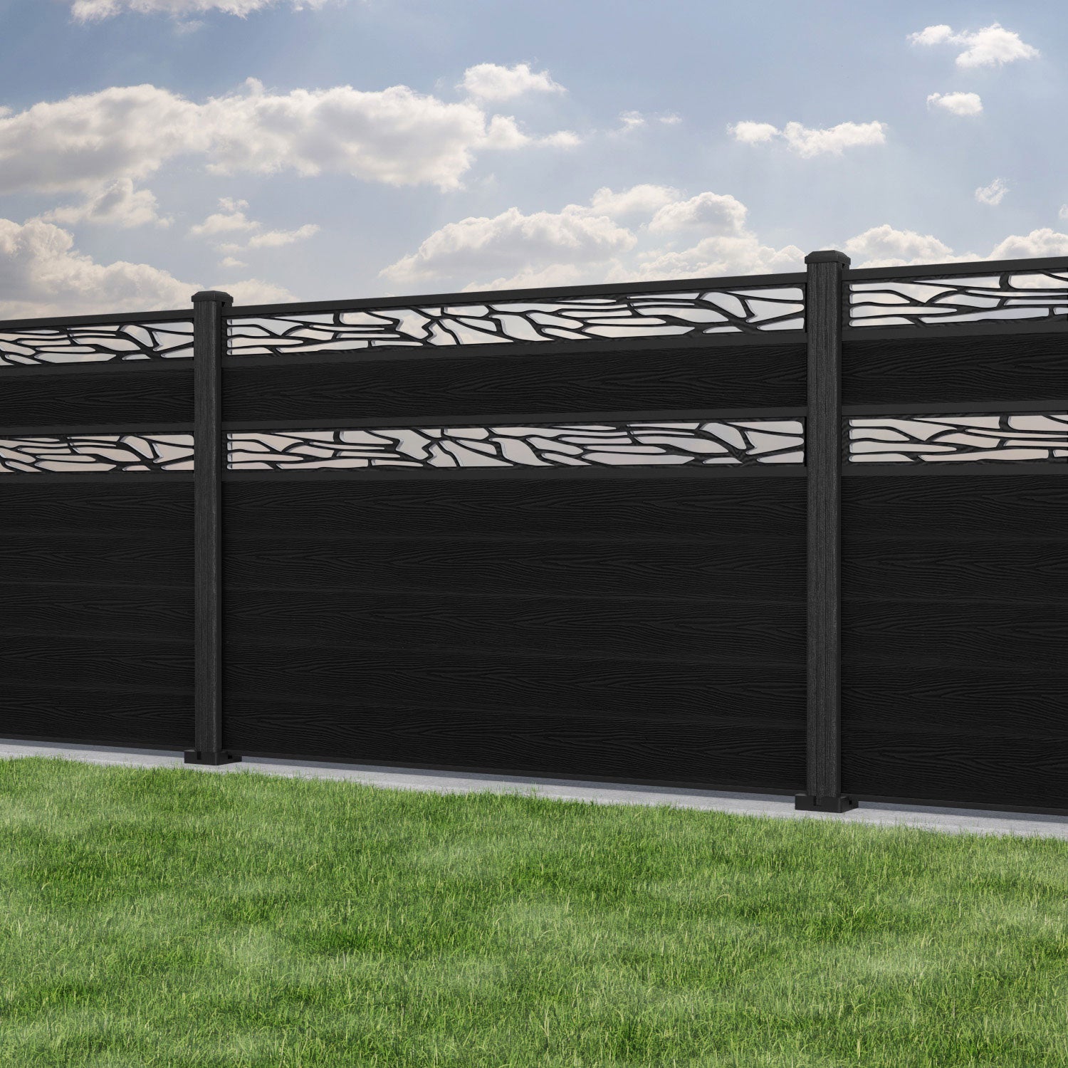 Classic Shatter Split Screen Fence Panel - Black - with our composite posts