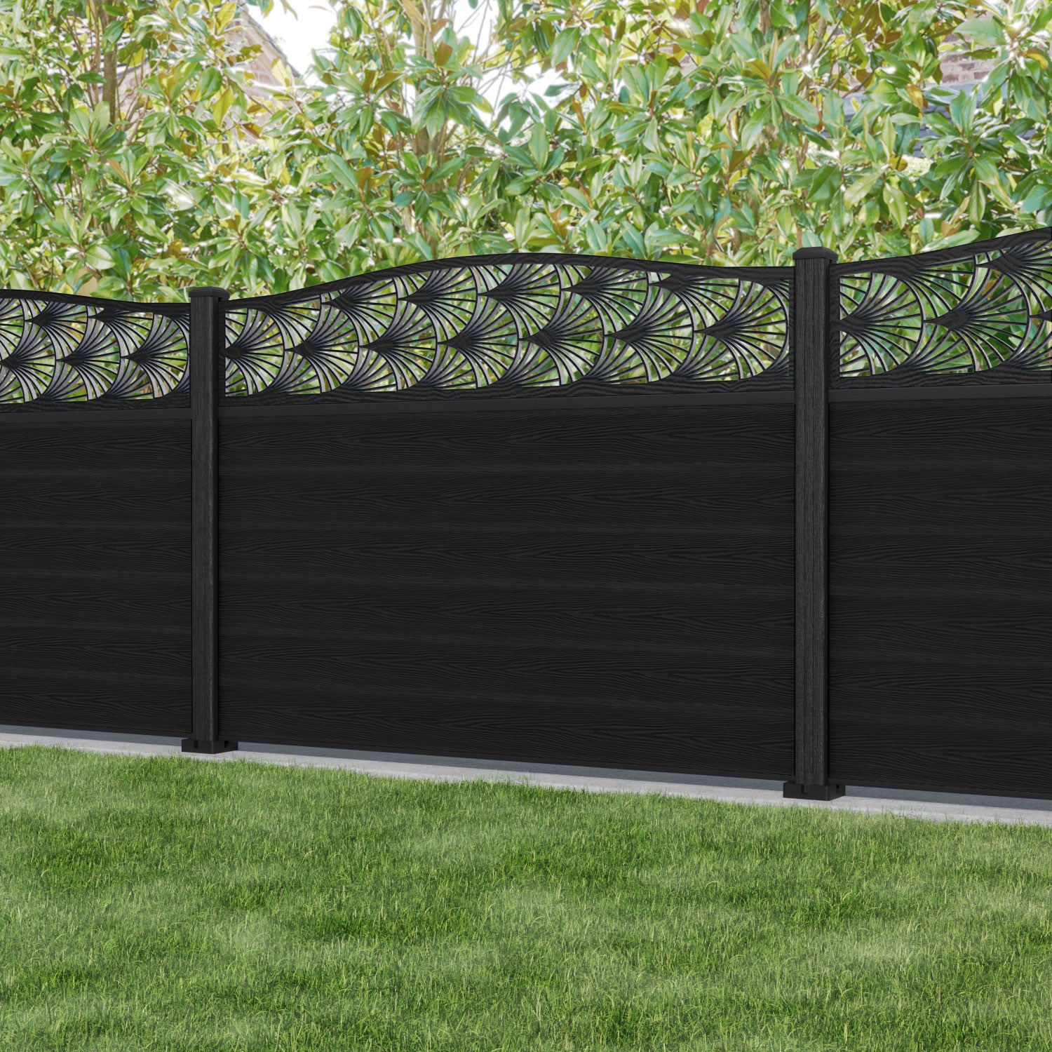 Classic Laurel Curved Top Fence Panel - Black - with our composite posts