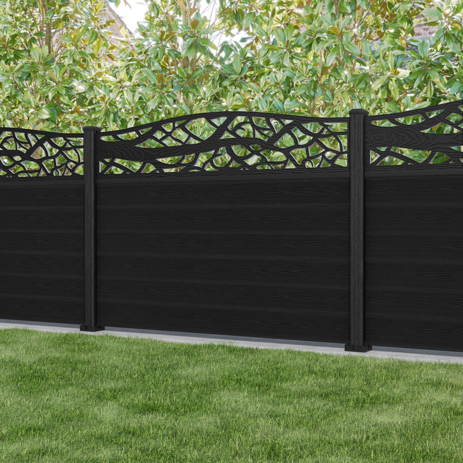 Classic Twilight Curved Top Fence Panel - Black - with our composite posts
