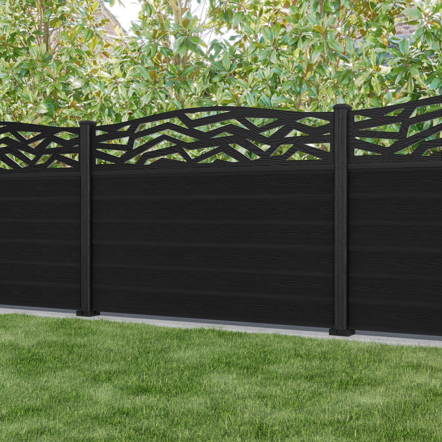 Classic Zenith Curved Top Fence Panel - Black - with our composite posts