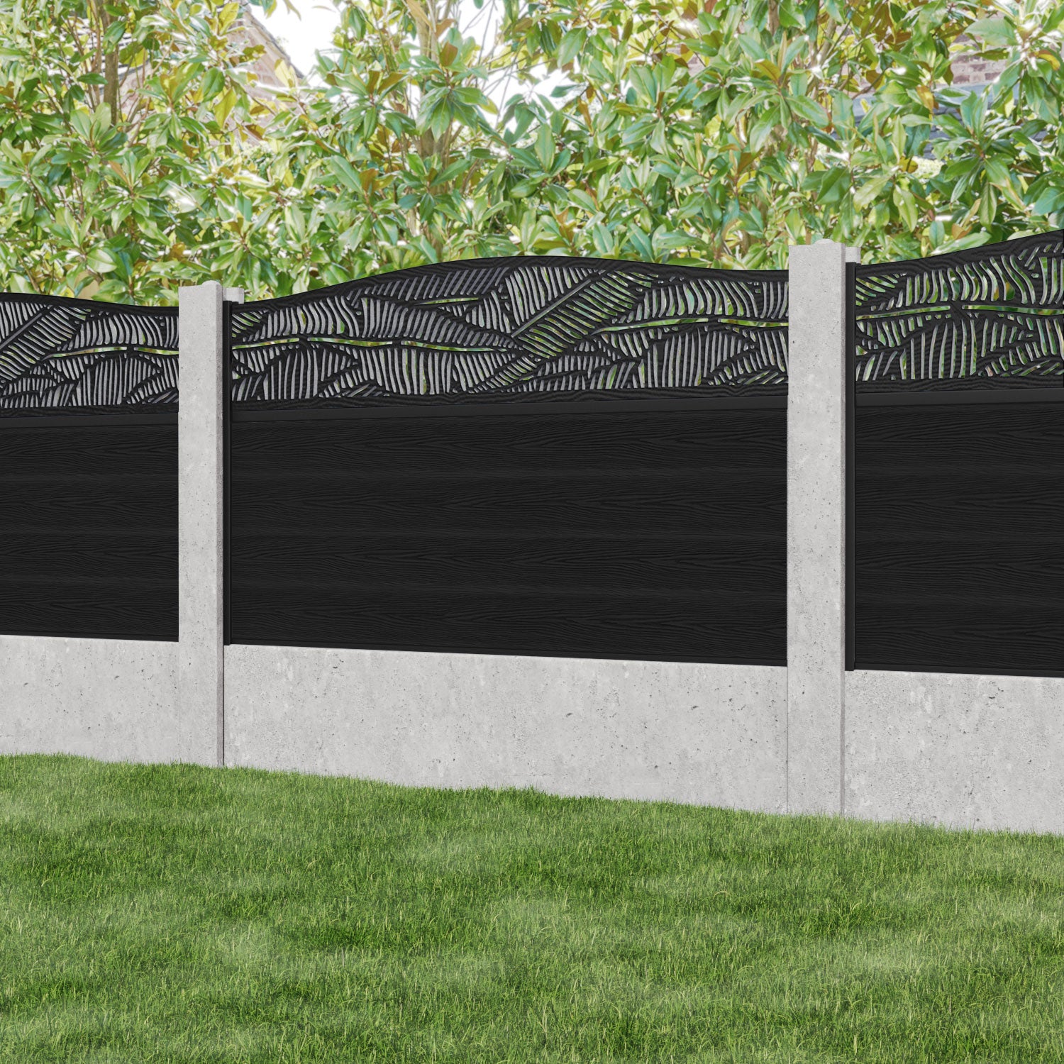 Classic Feather Curved Top Fence Panel - Black - for existing concrete posts