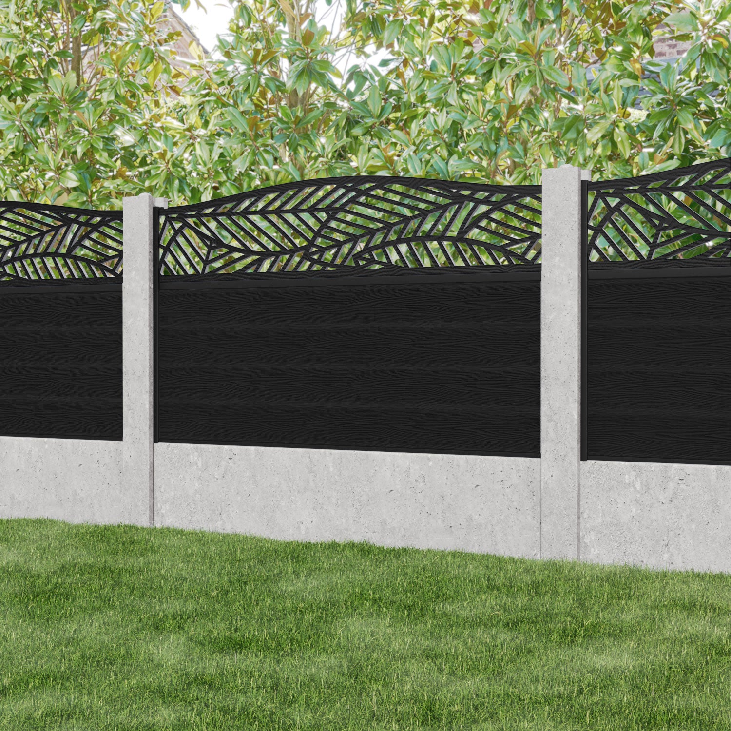 Classic Habitat Curved Top Fence Panel - Black - for existing concrete posts