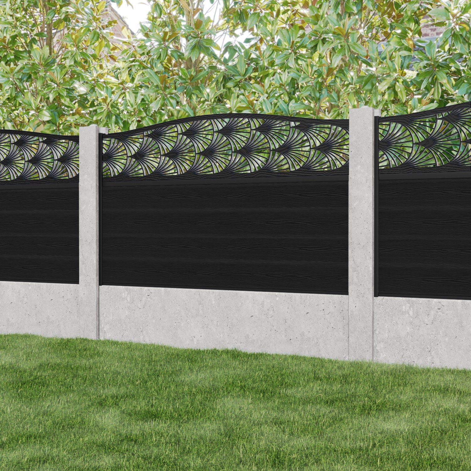 Classic Laurel Curved Top Fence Panel - Black - for existing concrete posts