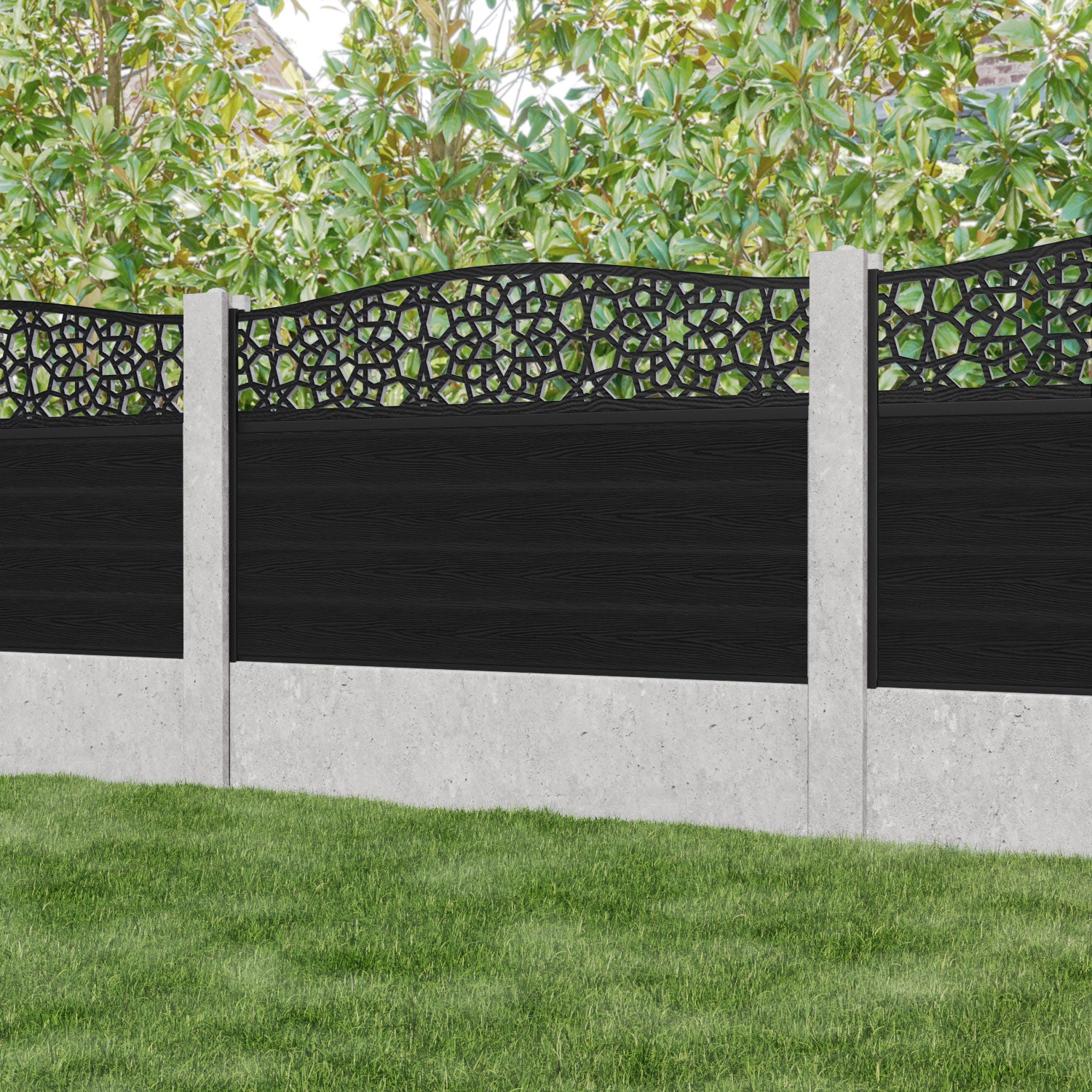 Classic Nazira Curved Top Fence Panel - Black - for existing concrete posts