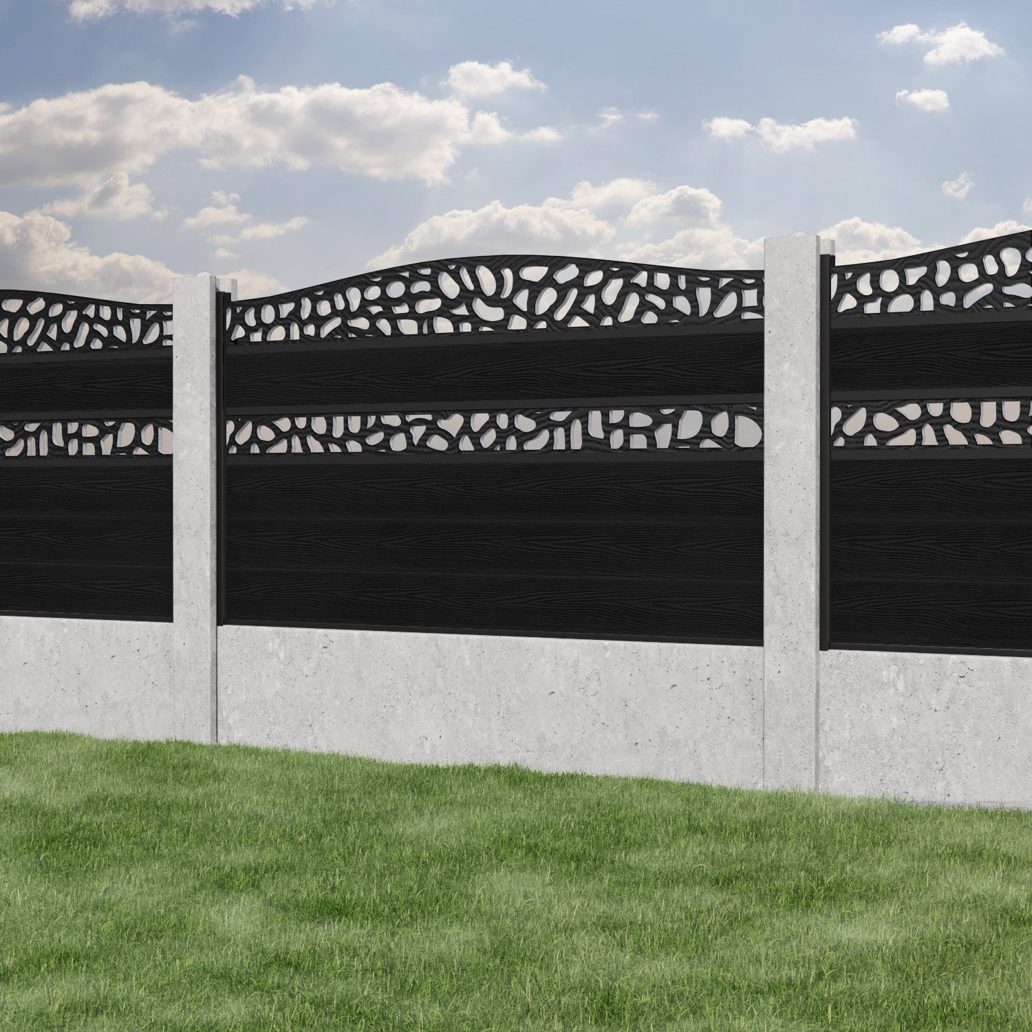 Classic Pebble Curved Top Split Screen Fence Panel - Black - for existing concrete posts