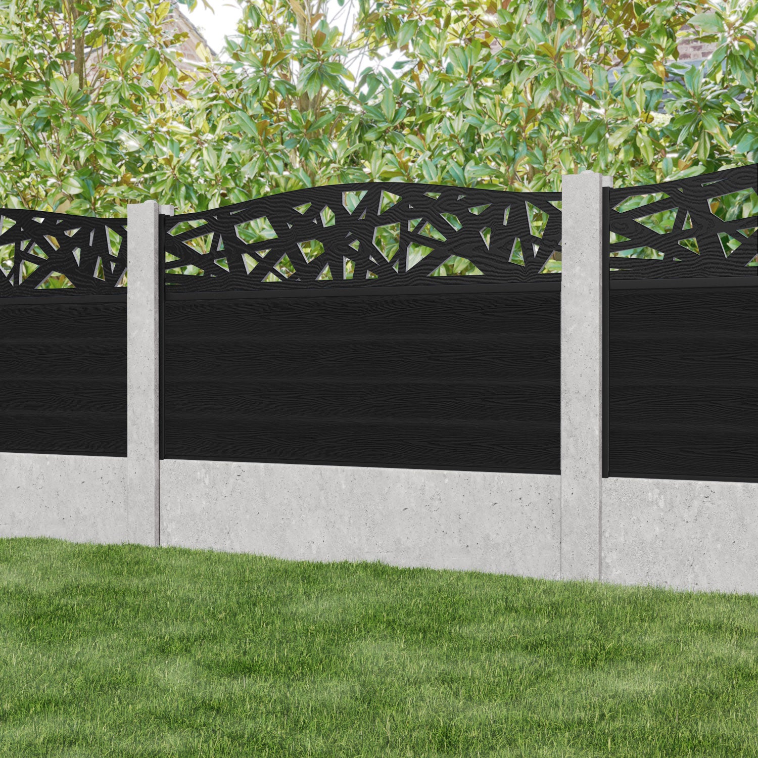 Classic Prism Curved Top Fence Panel - Black - for existing concrete posts