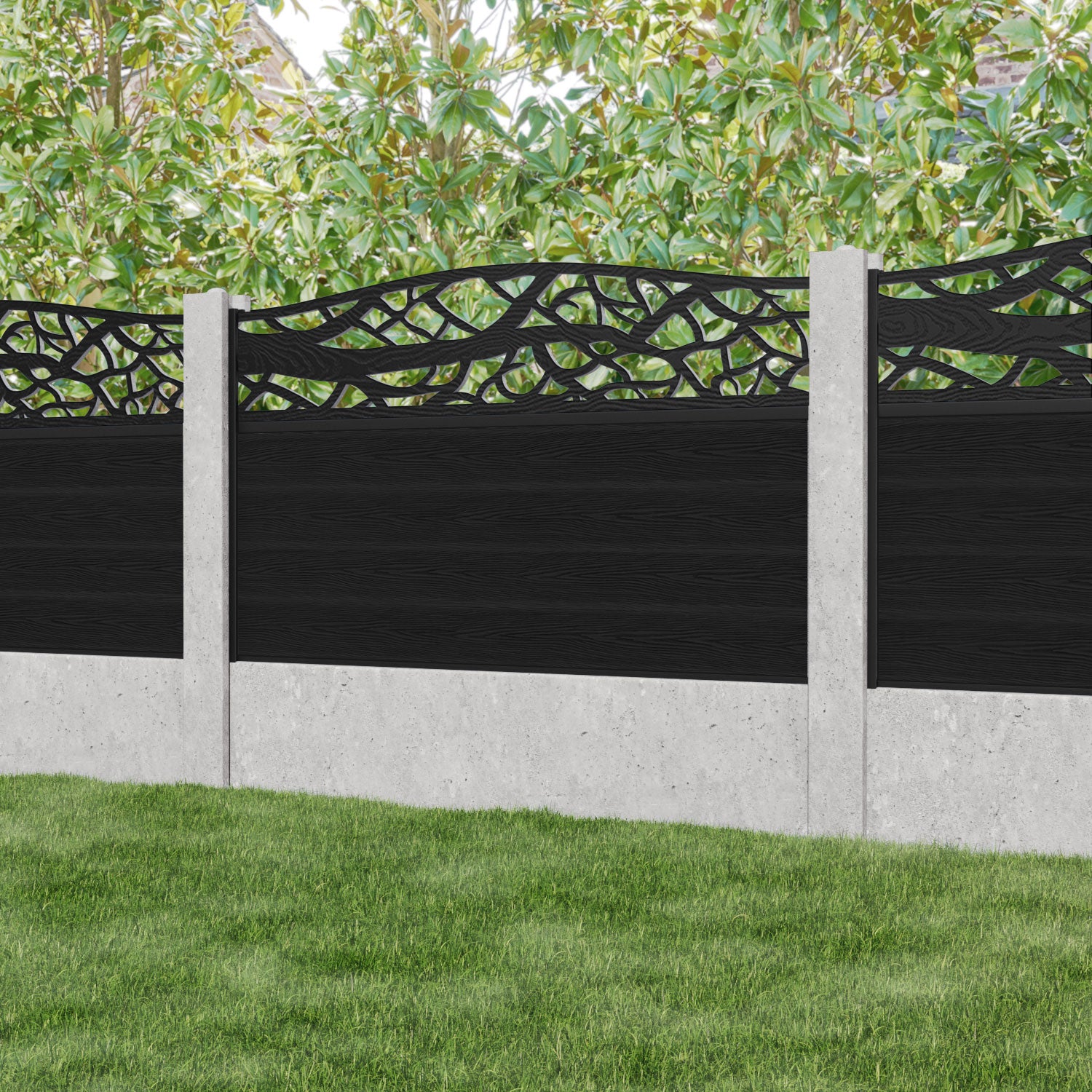 Classic Twilight Curved Top Fence Panel - Black - for existing concrete posts