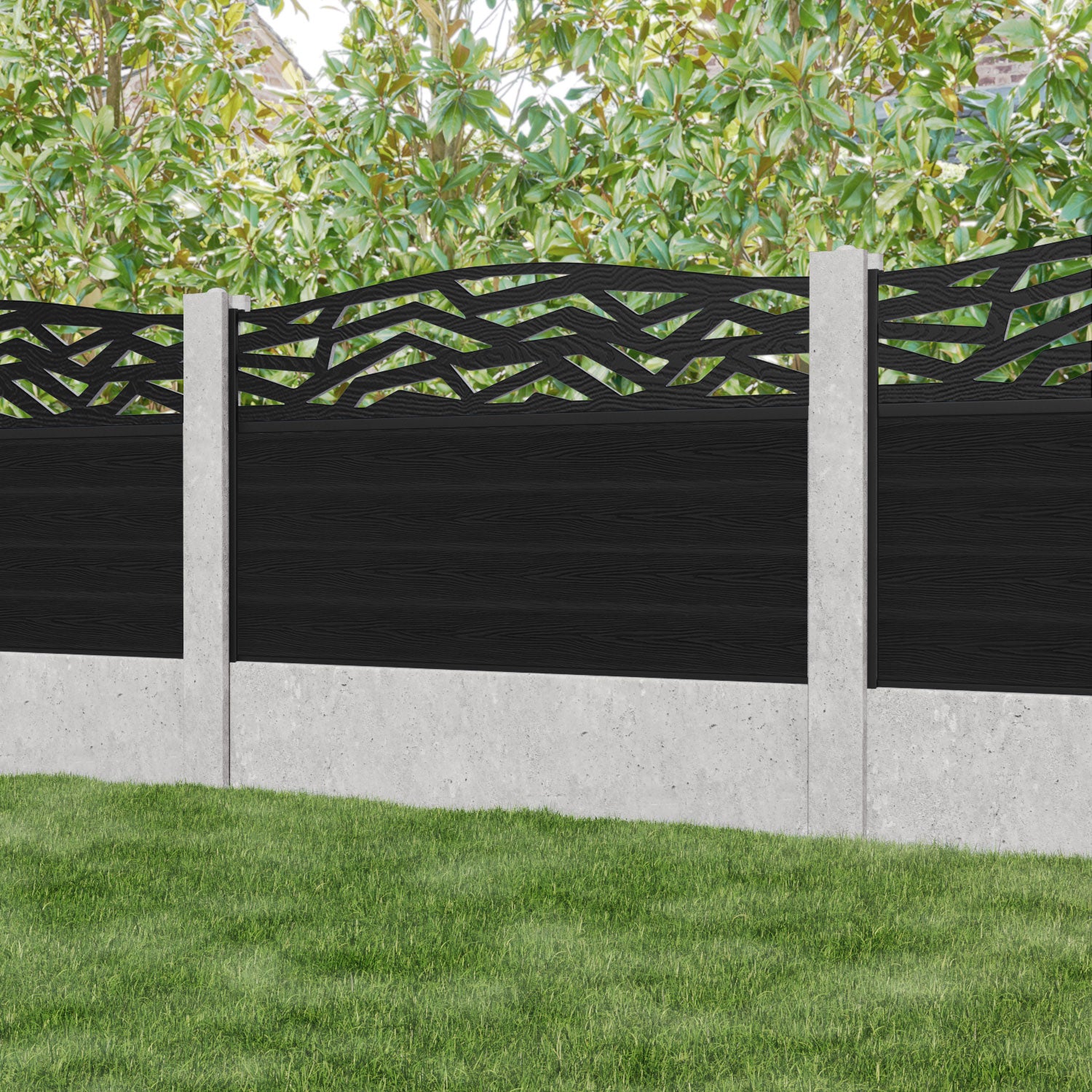 Classic Zenith Curved Top Fence Panel - Black - for existing concrete posts