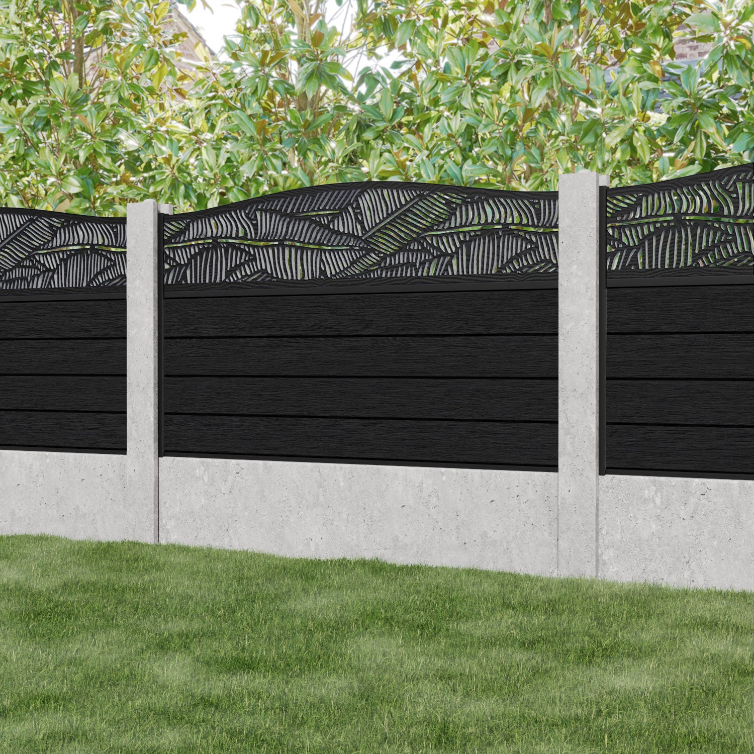 Fusion Feather Curved Top Fence Panel - Black - for existing concrete posts