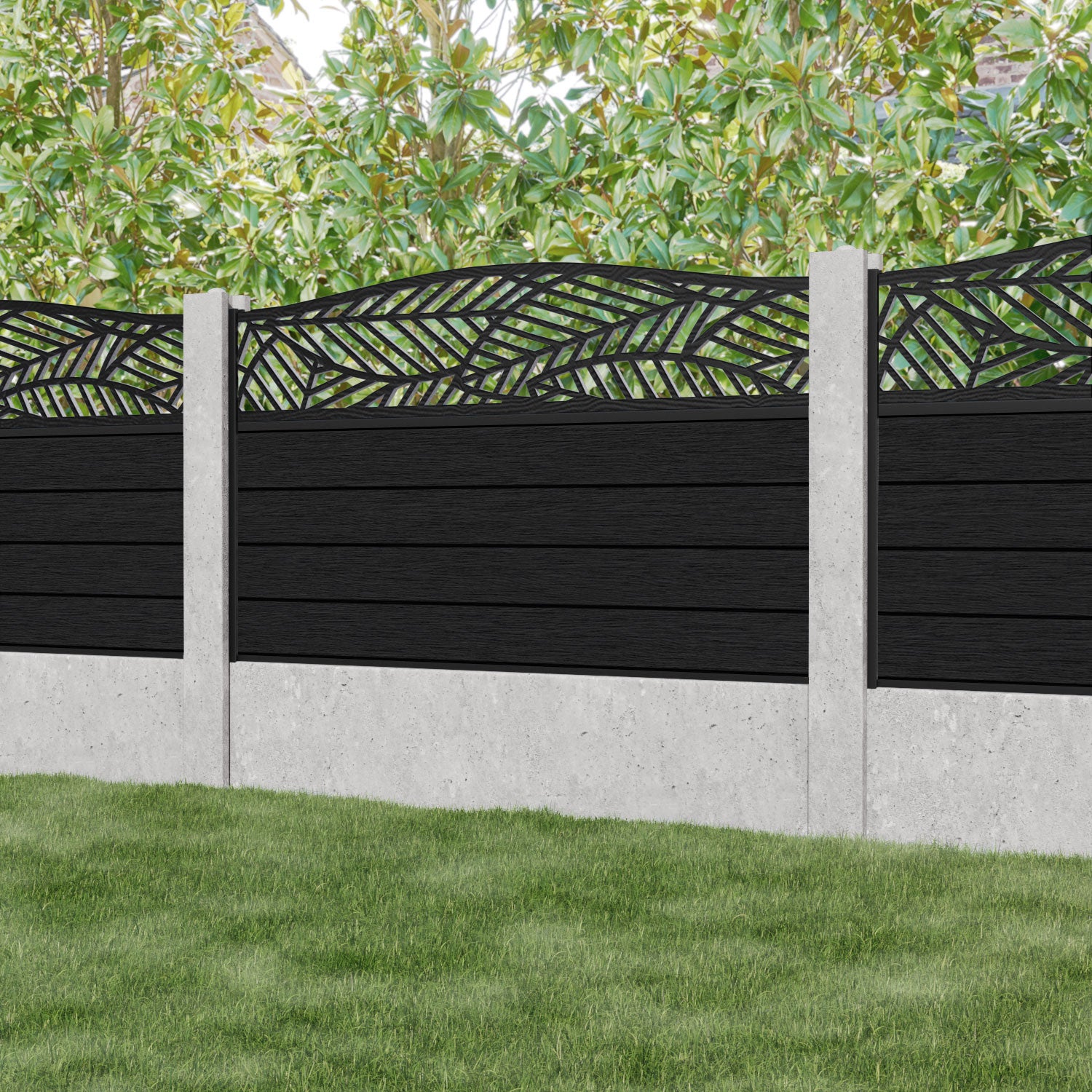 Fusion Habitat Curved Top Fence Panel - Black - for existing concrete posts