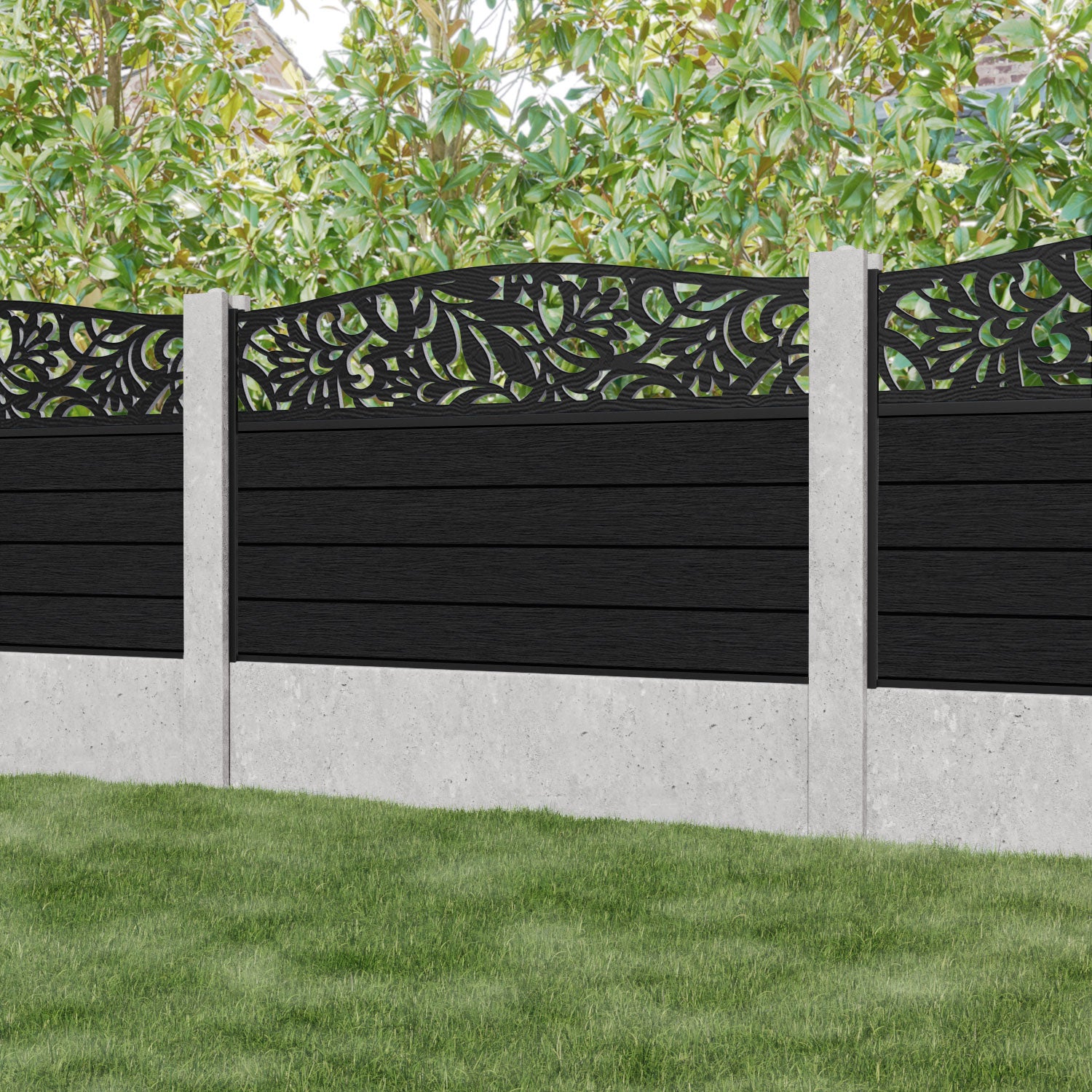 Fusion Heritage Curved Top Fence Panel - Black - for existing concrete posts