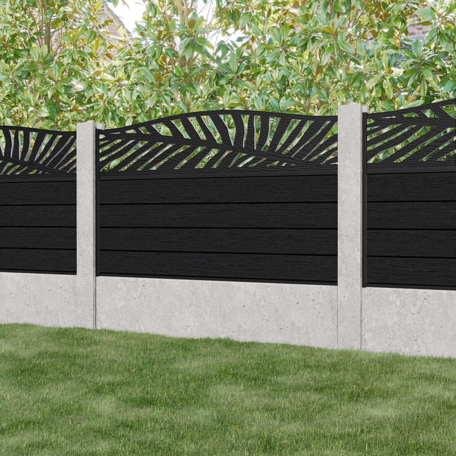 Fusion Palm Curved Top Fence Panel - Black - for existing concrete posts