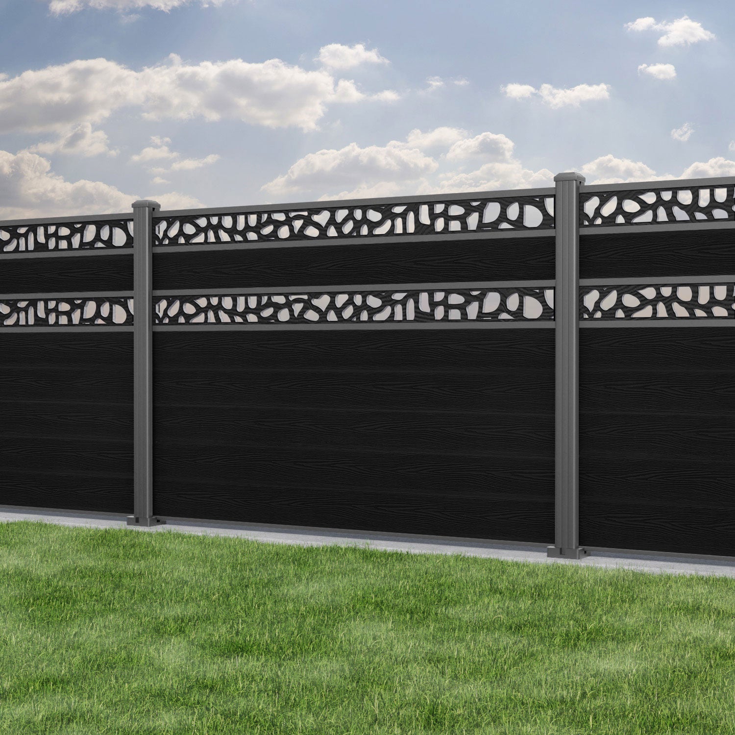 Classic Pebble Split Screen Fence Panel - Black - with our aluminium posts