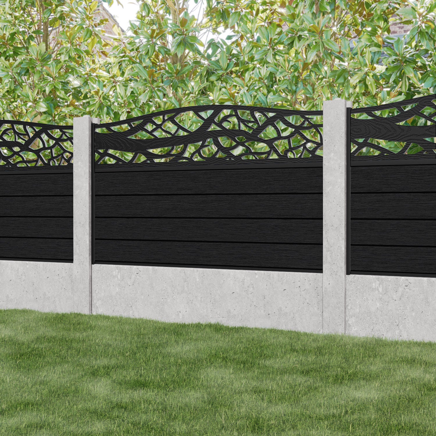 Fusion Twilight Curved Top Fence Panel - Black - for existing concrete posts