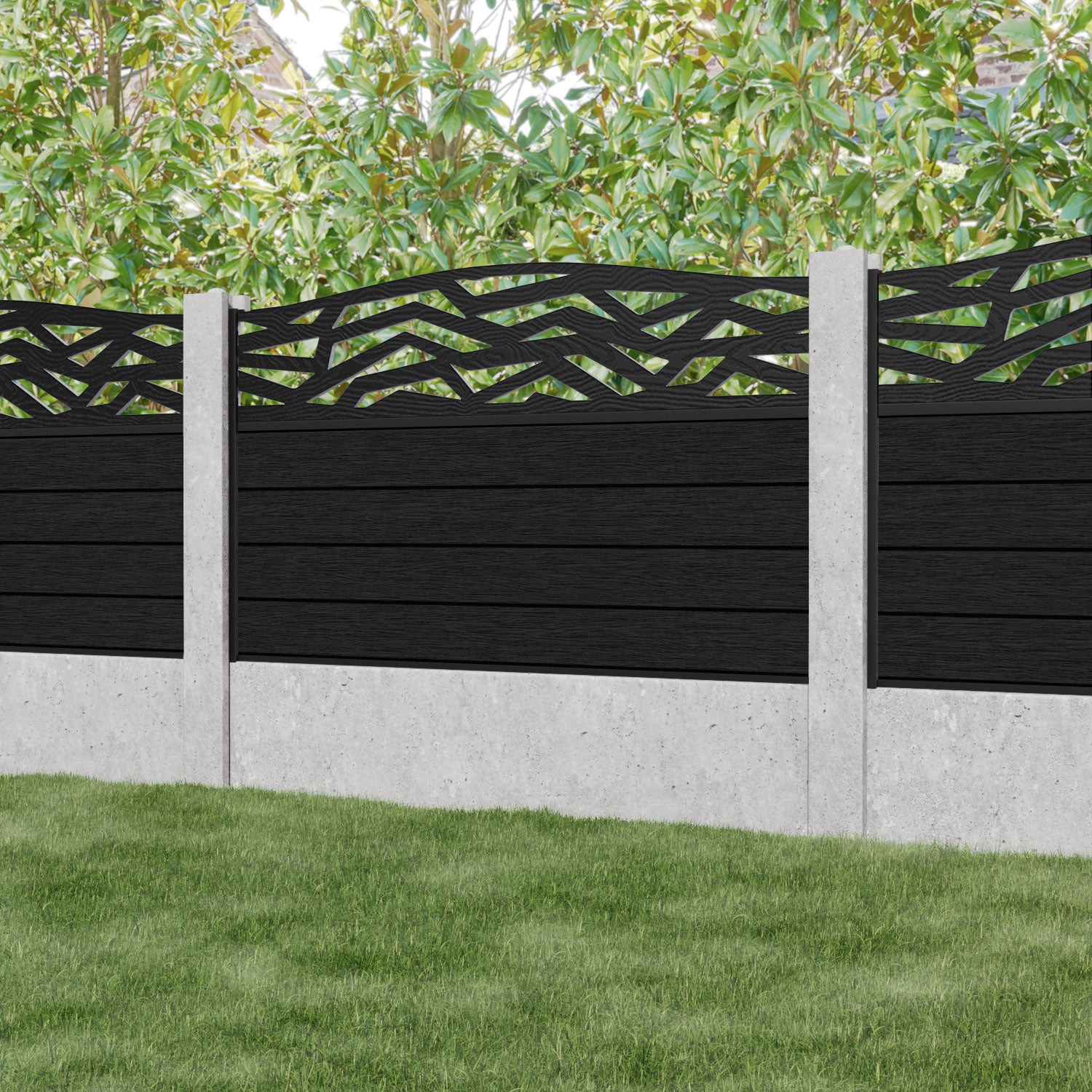 Fusion Zenith Curved Top Fence Panel - Black - for existing concrete posts