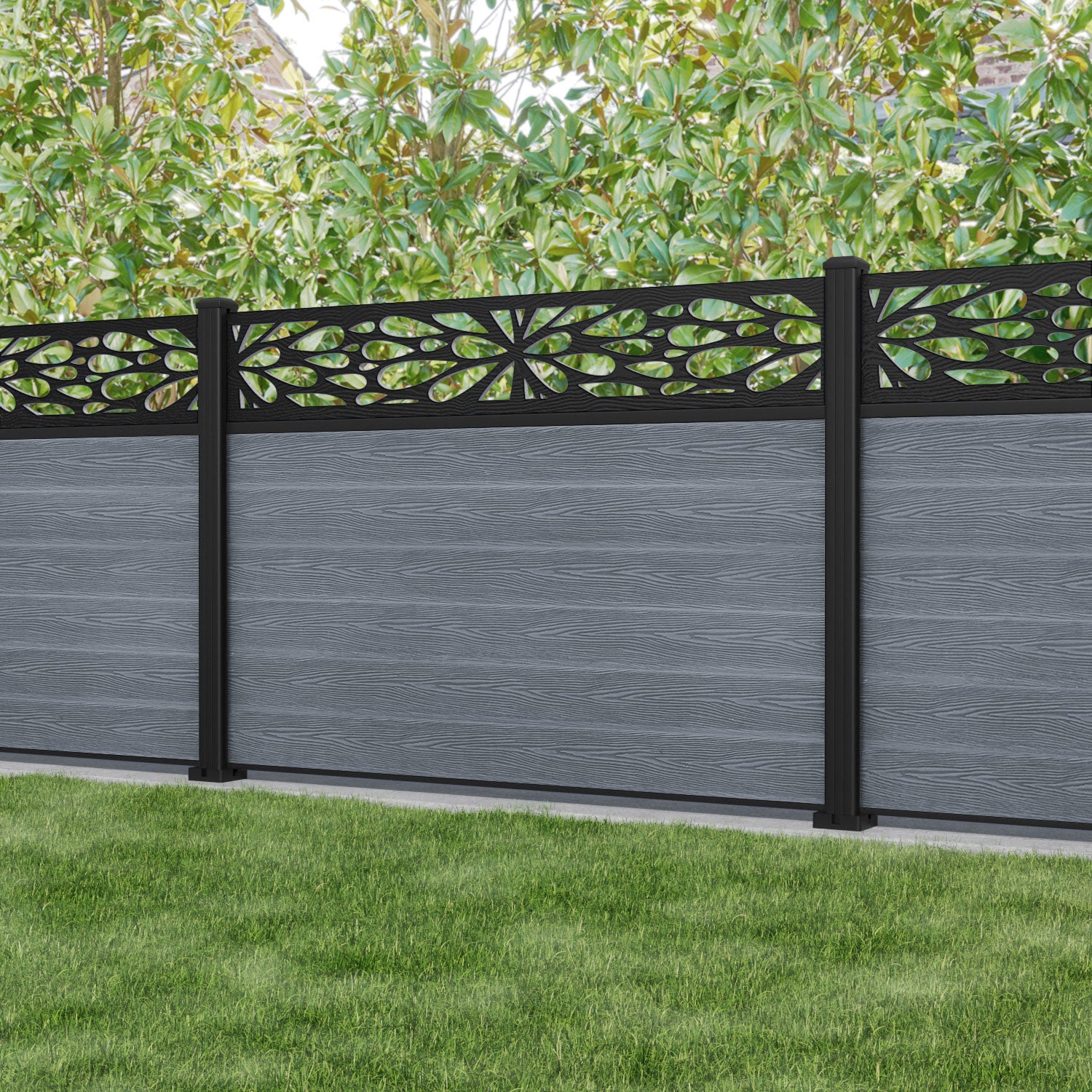 Classic Blossom Fence Panel - Anthracite - with our aluminium posts