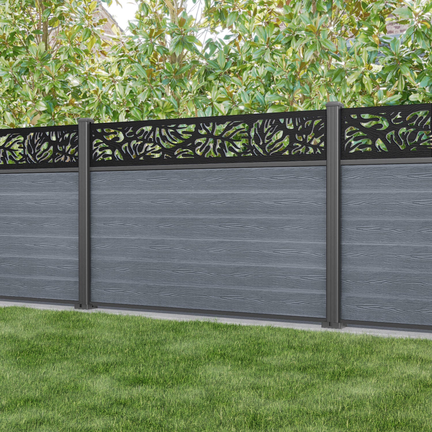 Classic Botanic Fence Panel - Anthracite - with our aluminium posts