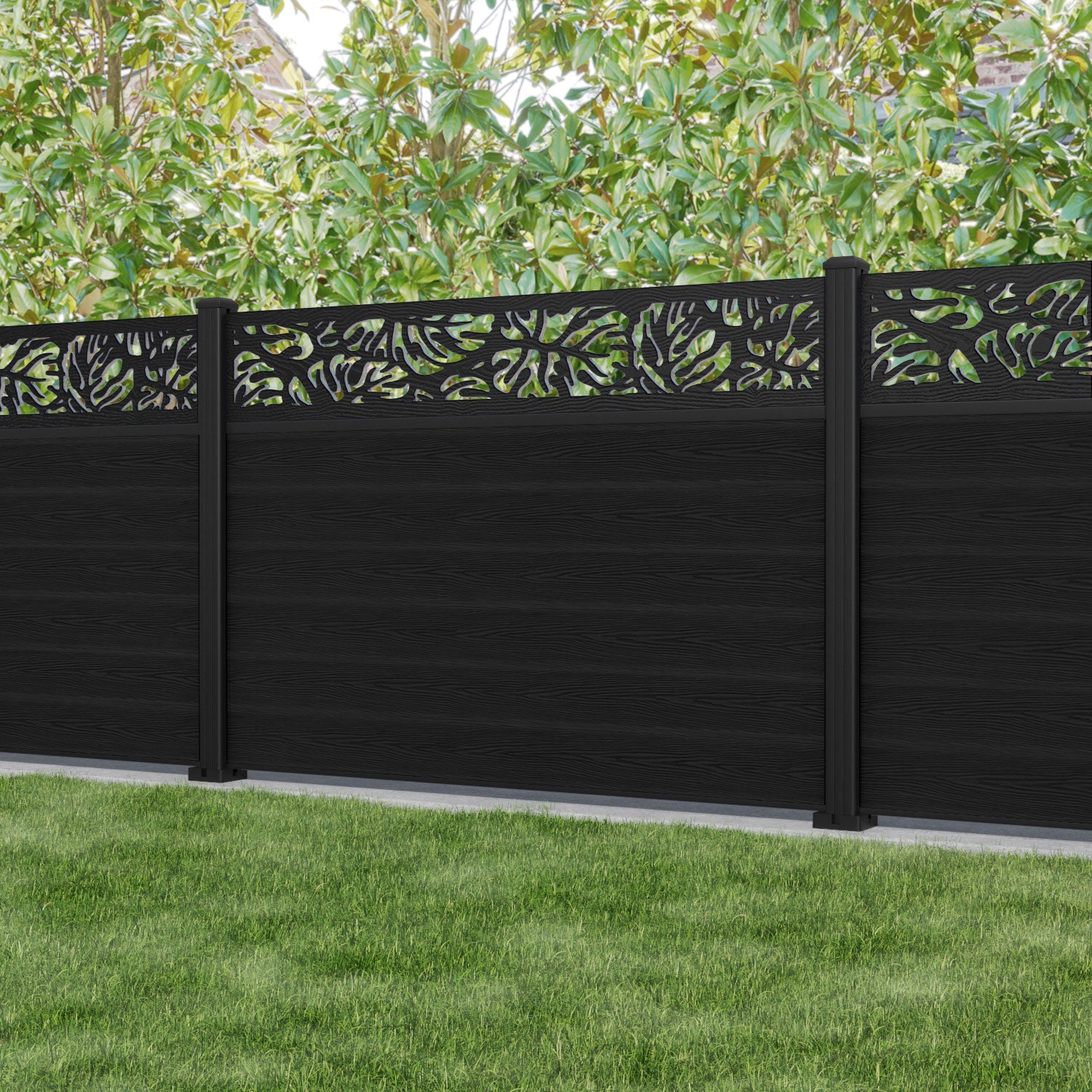 Classic Botanic Fence Panel - Black - with our aluminium posts