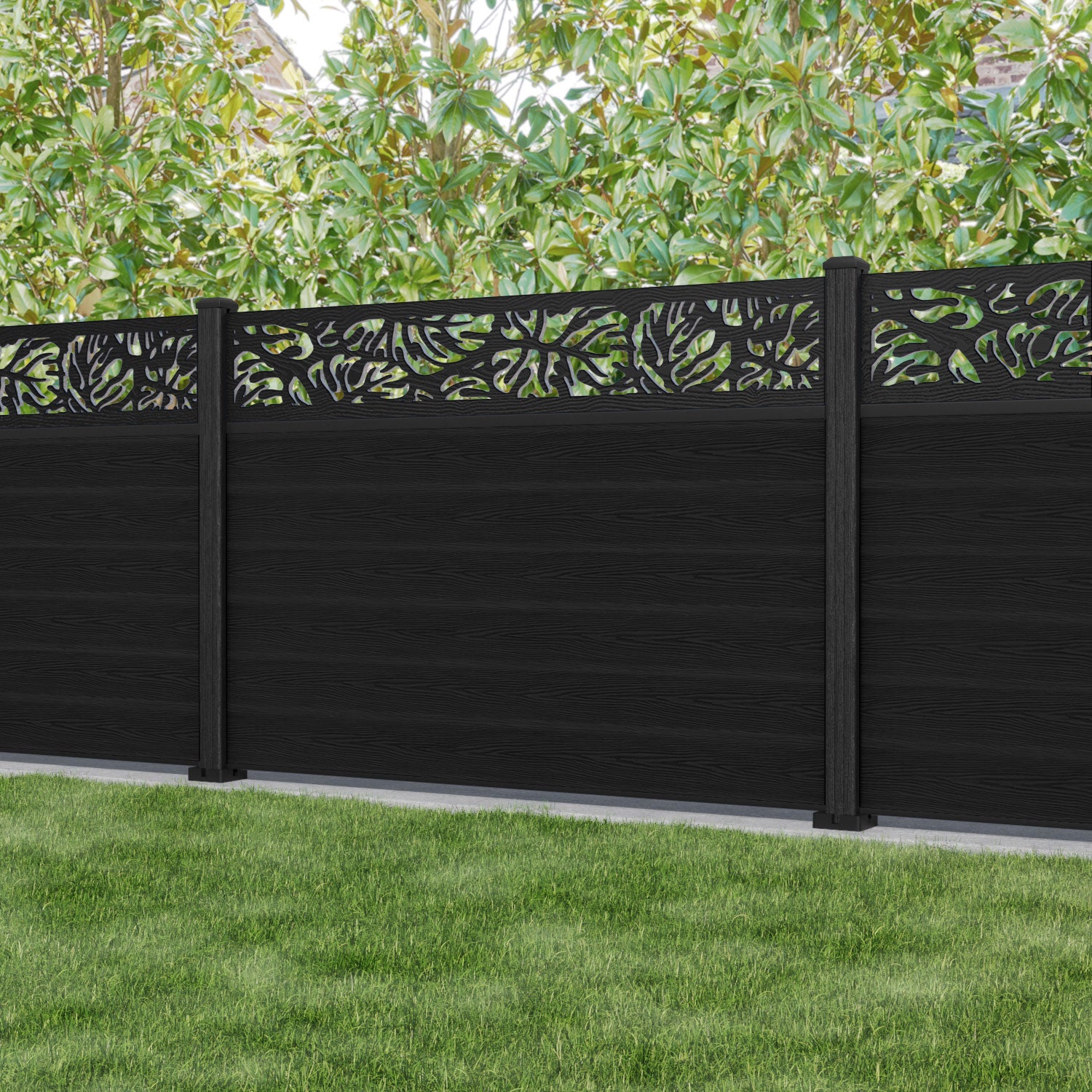 Classic Botanic Fence Panel - Black - with our composite posts