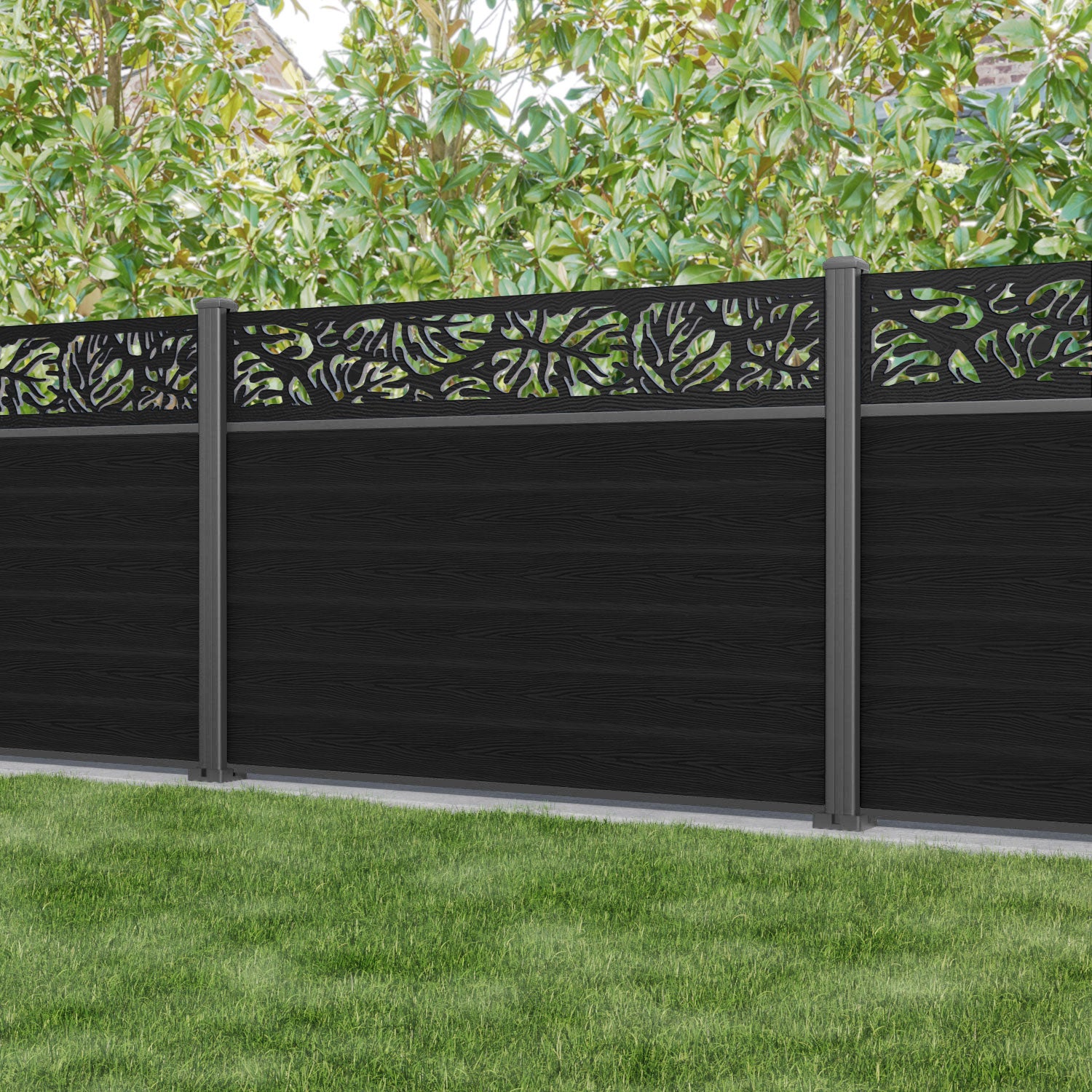 Classic Botanic Fence Panel - Black - with our aluminium posts