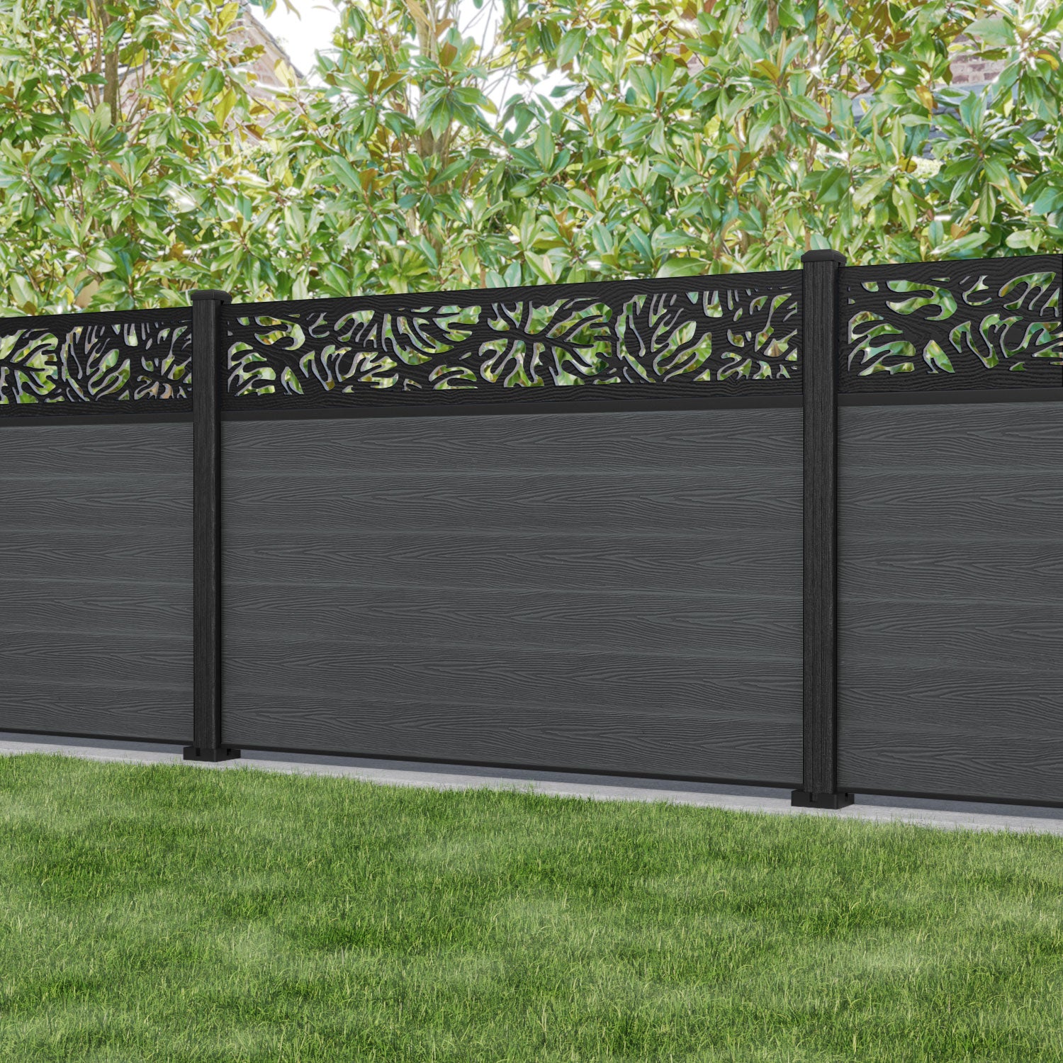 Classic Botanic Fence Panel - Dark Grey - with our composite posts