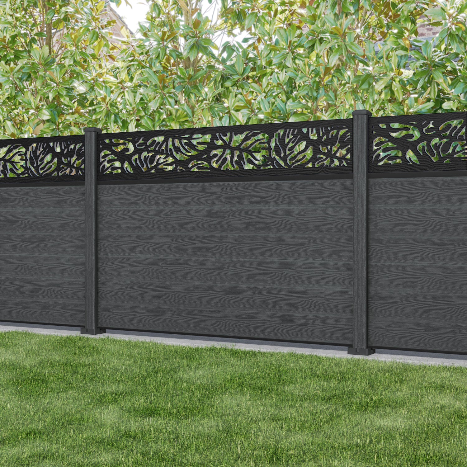 Classic Botanic Fence Panel - Dark Grey - with our composite posts