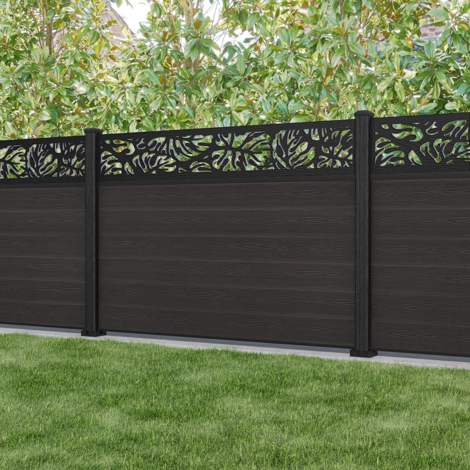 Classic Botanic Fence Panel - Dark Oak - with our composite posts